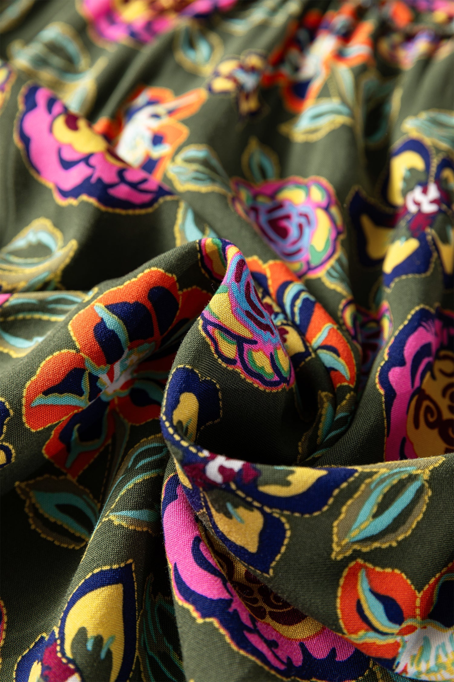 Plus Size Floral Print Collared V-Neck Loose Mini Dress - eAura