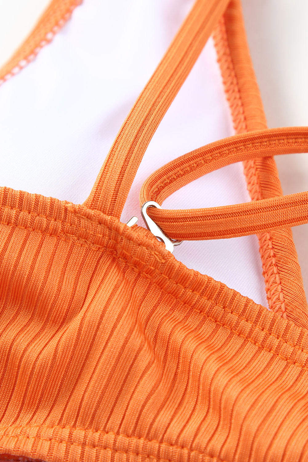 Orange Adjustable Straps Ribbed Knit One Piece Swimsuit eAura