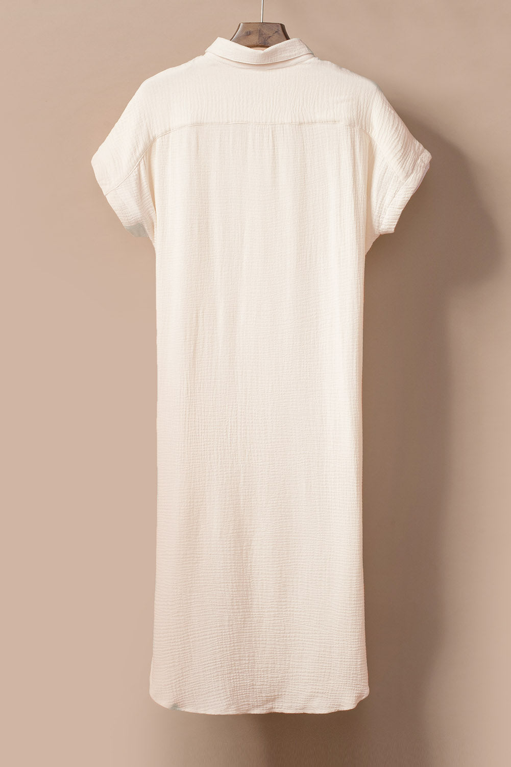 Apricot Crinkled Buttons Maxi Beach Dress with Slits eAura