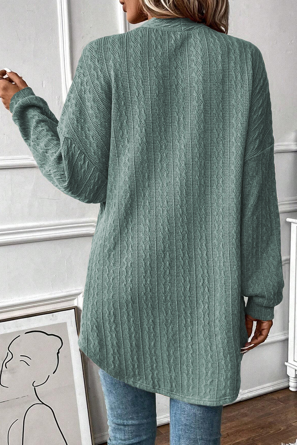 Canton Textured Knit Side Pockets Open Front Cardigan eAura