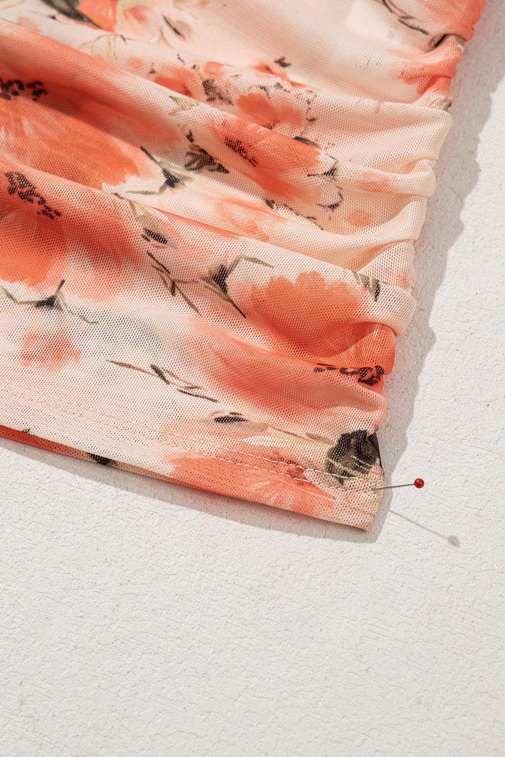Red Mesh Floral Printed Slim Fit Tank Top eAura