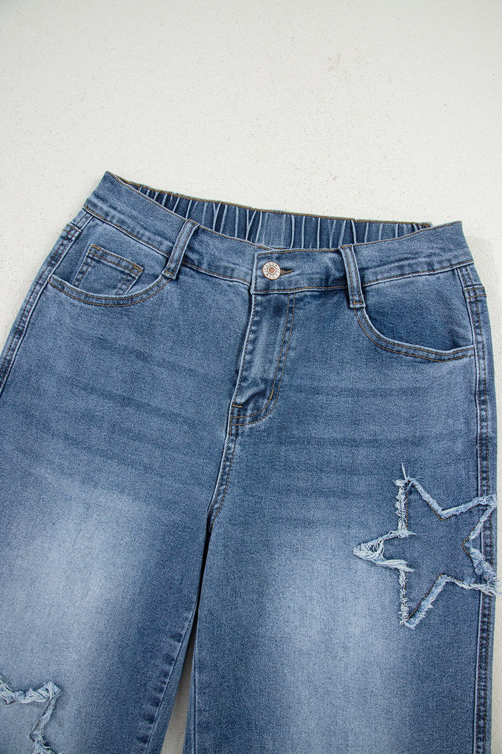 Stone Blue Star Patchwork Cropped Wide Leg High Waist Jeans eAura