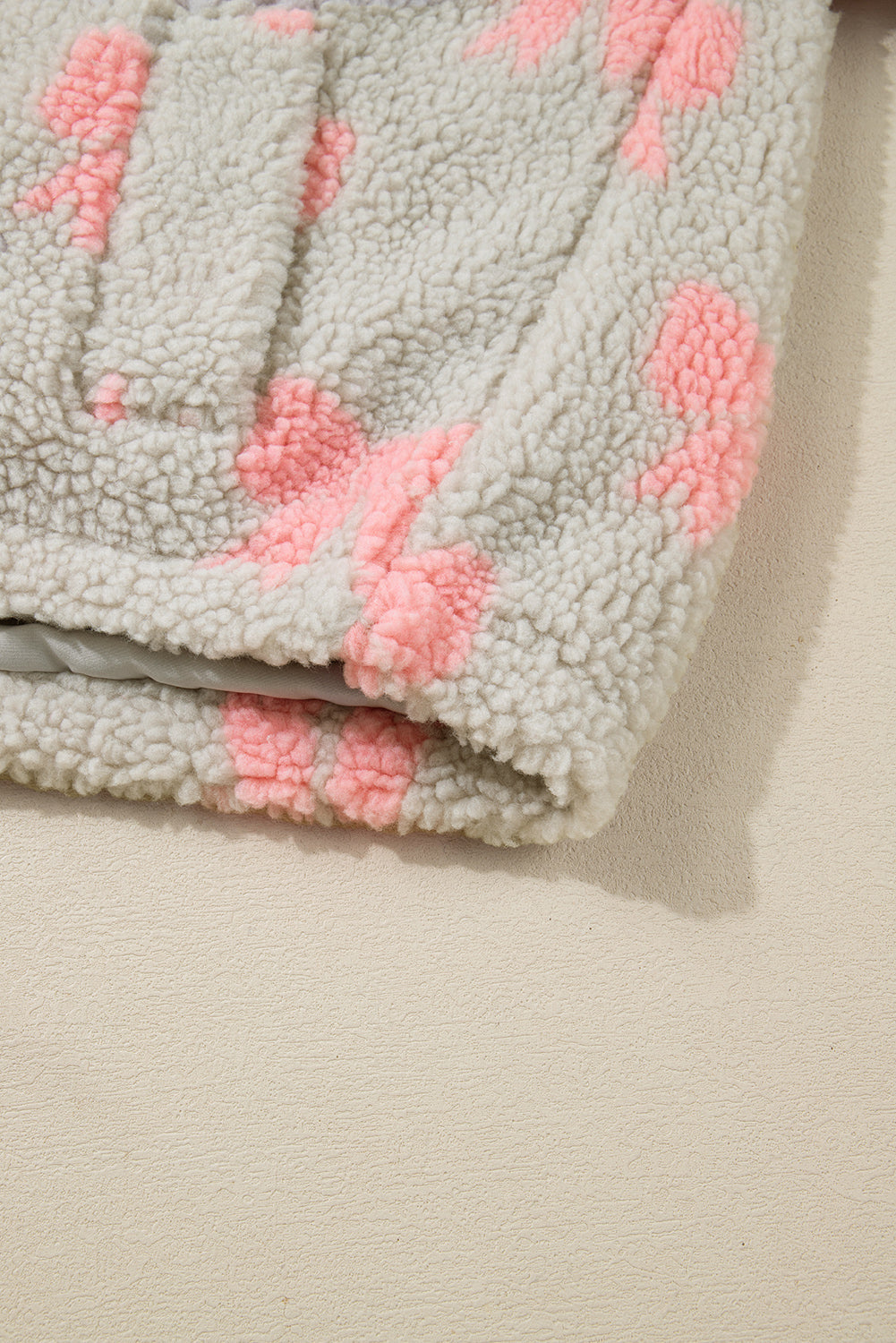 Grey Bow Sherpa Quarter Zip Drop Shoulder Baggy Sweatshirt - eAura