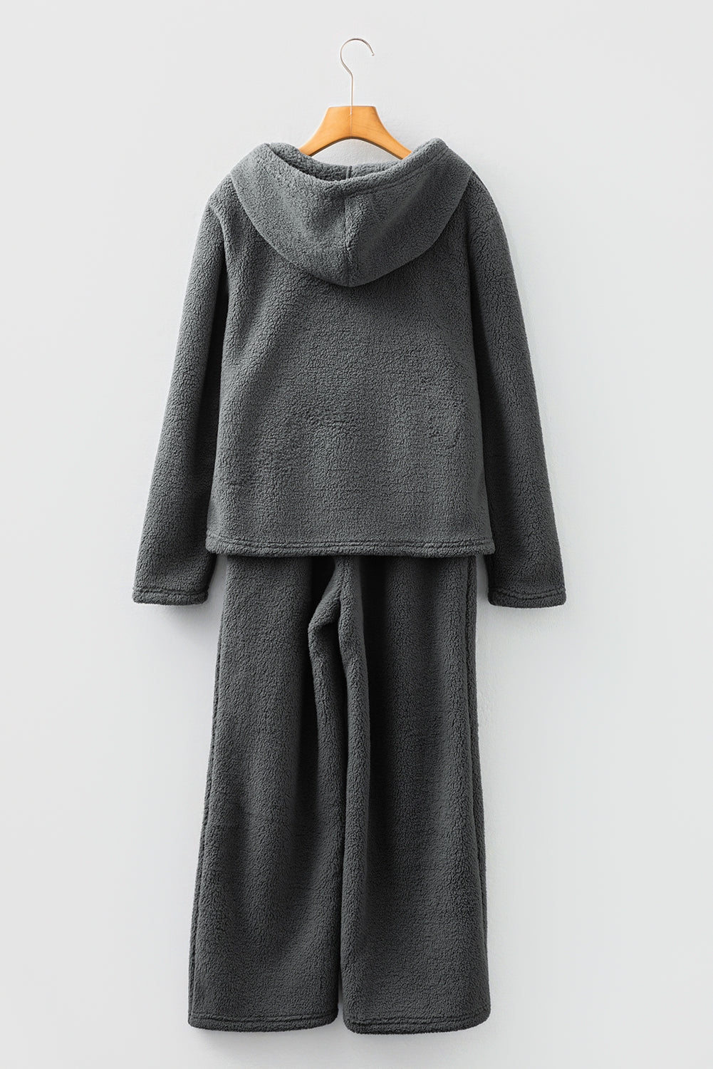 Grey Fuzzy Drawstring Hoodie Loungewear Co-ord Set - eAura