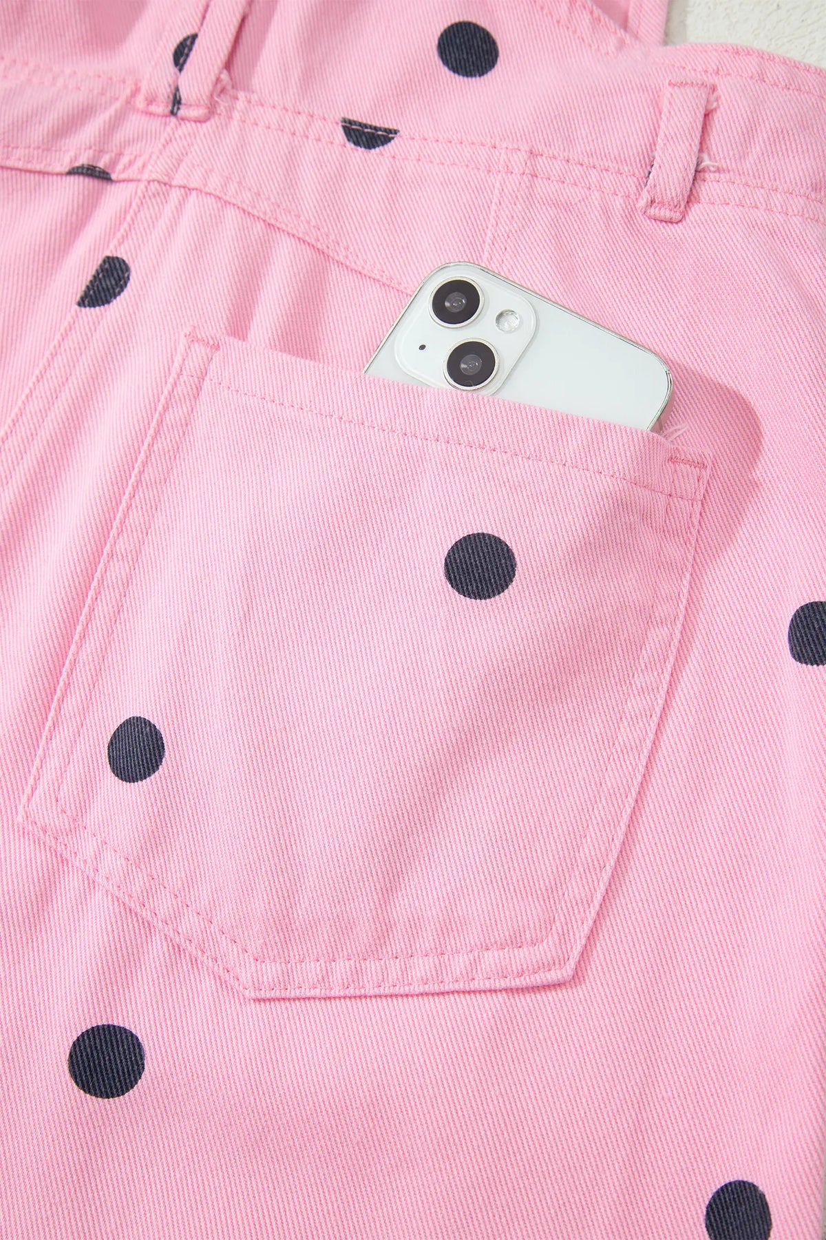 Polka Dot Print Bib Pocket Denim Barrel Overalls