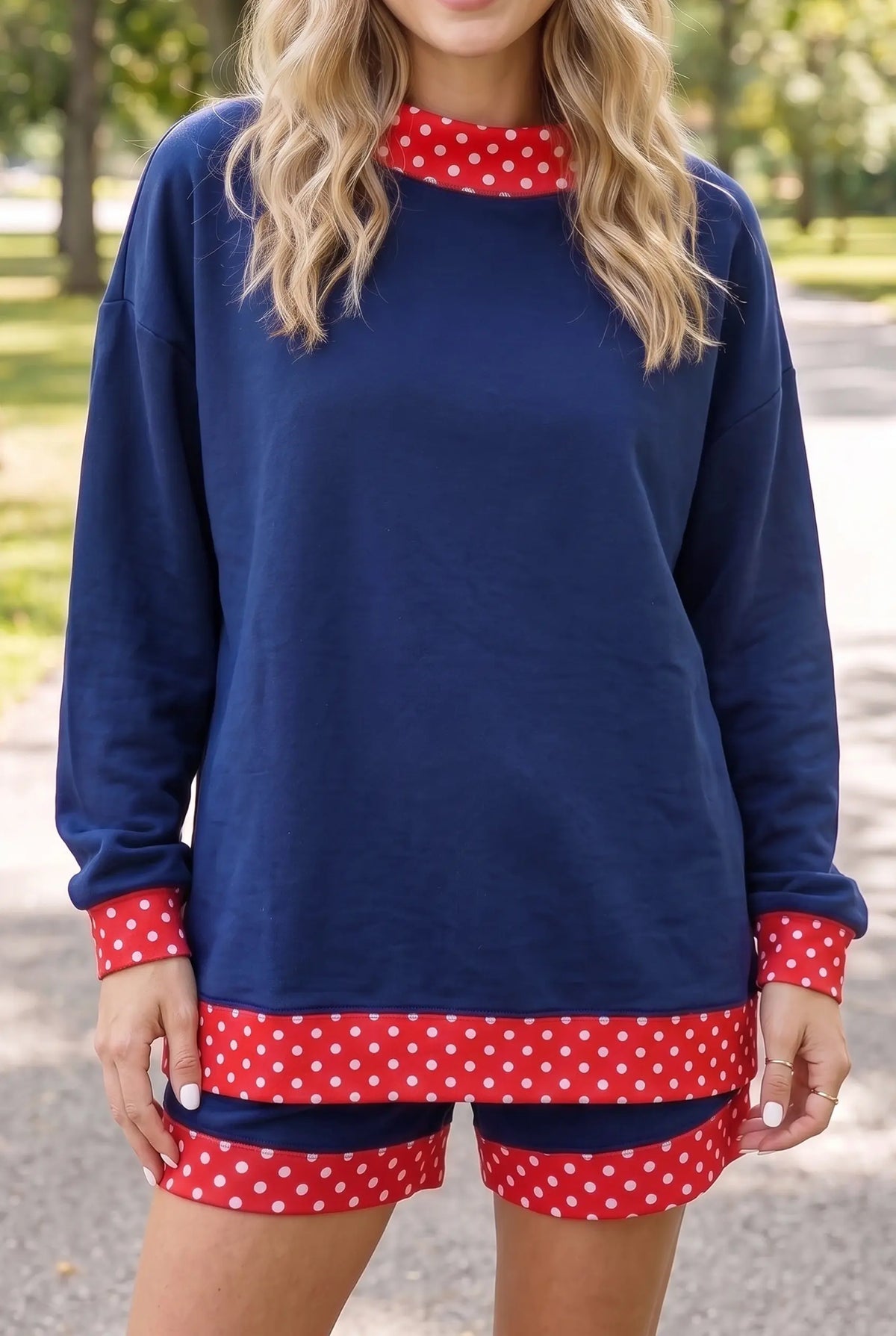 Gingham Trim Baggy Pullover 2pcs Short Set – Fiery Red