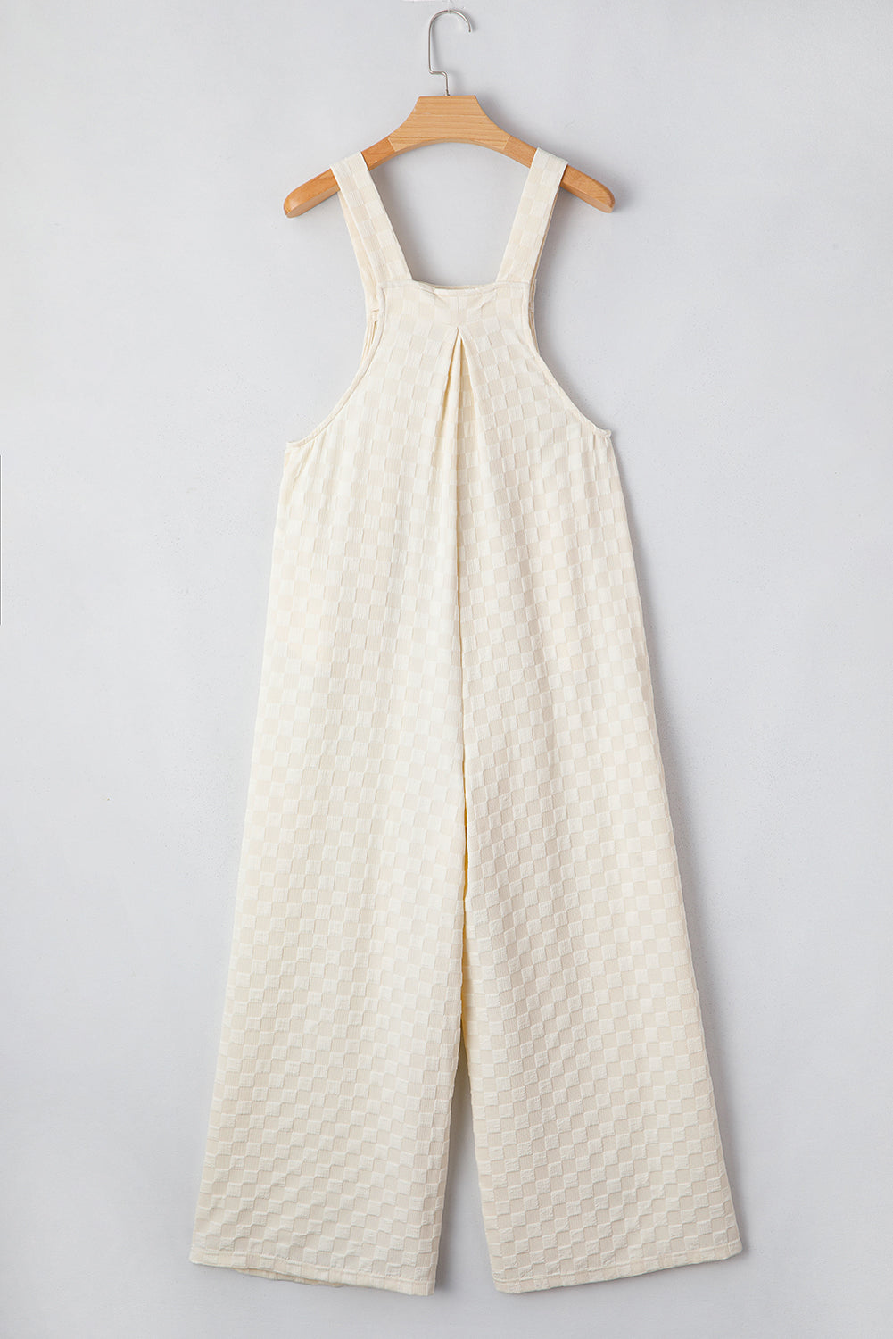Beige Checkered Pocketed High Waist Wide Leg Overall eAura