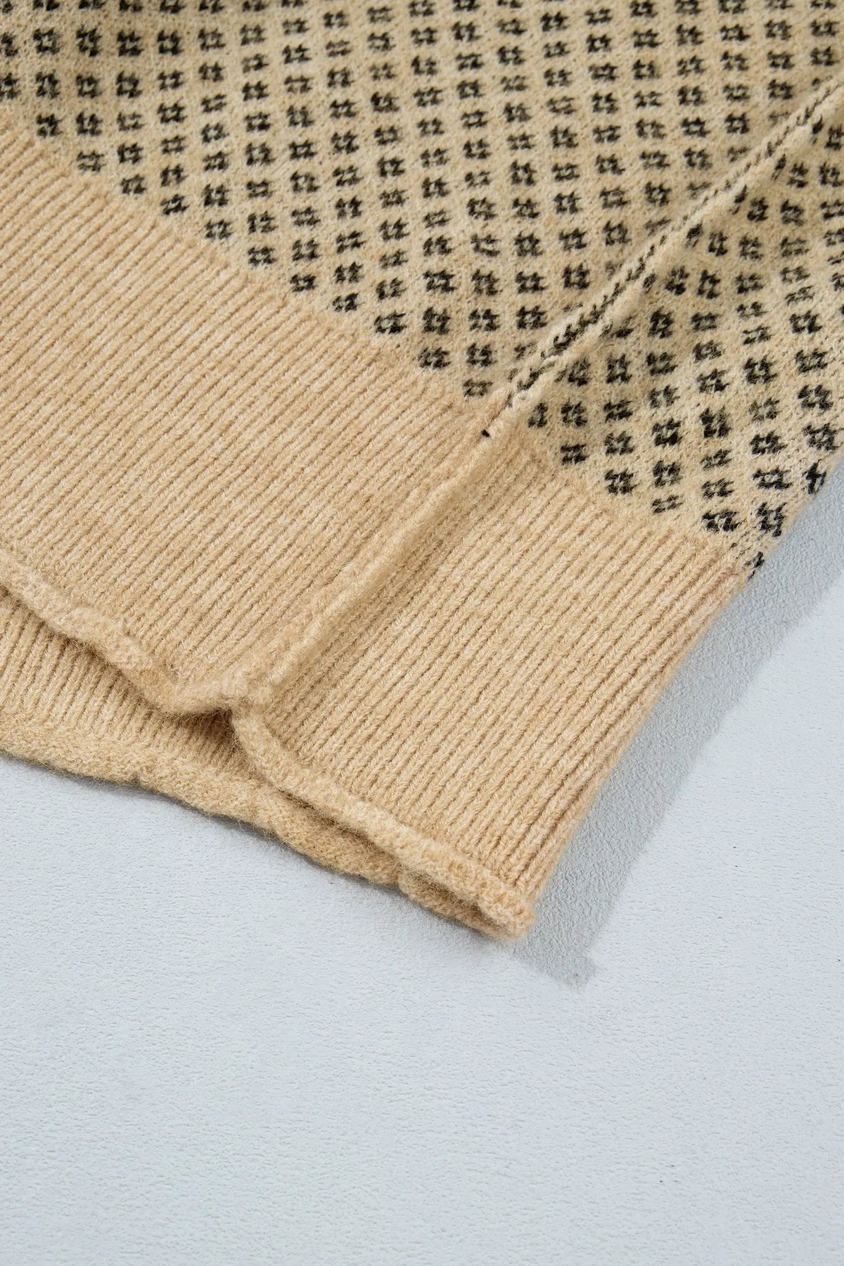 Geometric Print Drop Shoulder Round Neck Long Sleeve Sweater – Khaki