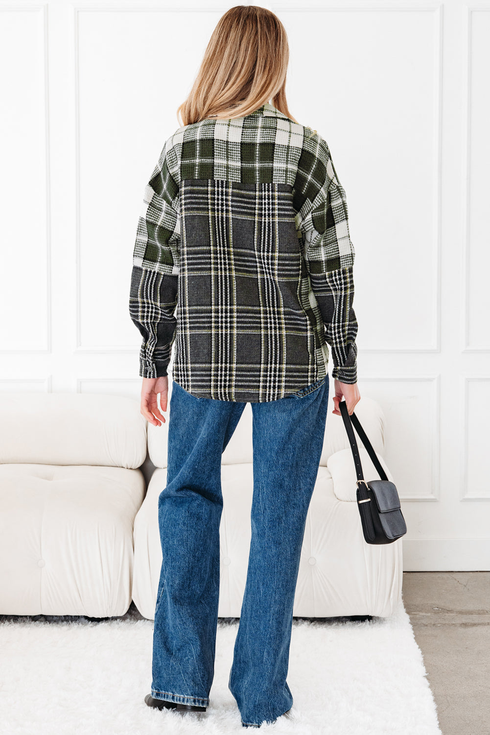 Plaid Print Textured Buttoned Shacket - eAura