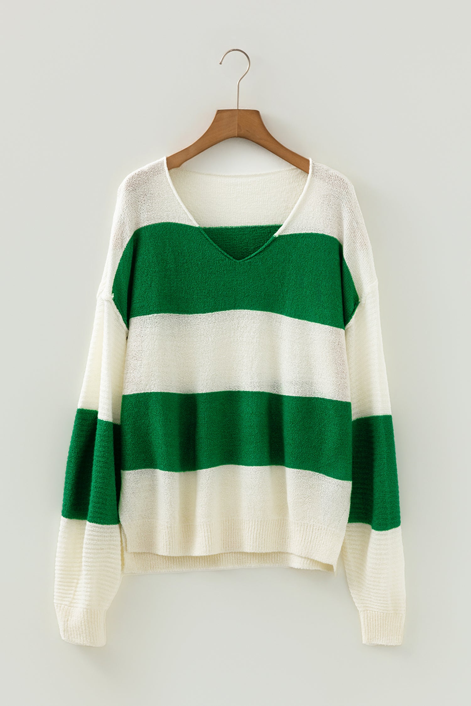 Stripe Loose Colour Block Drop Shoulder Bubble Sleeve Sweater