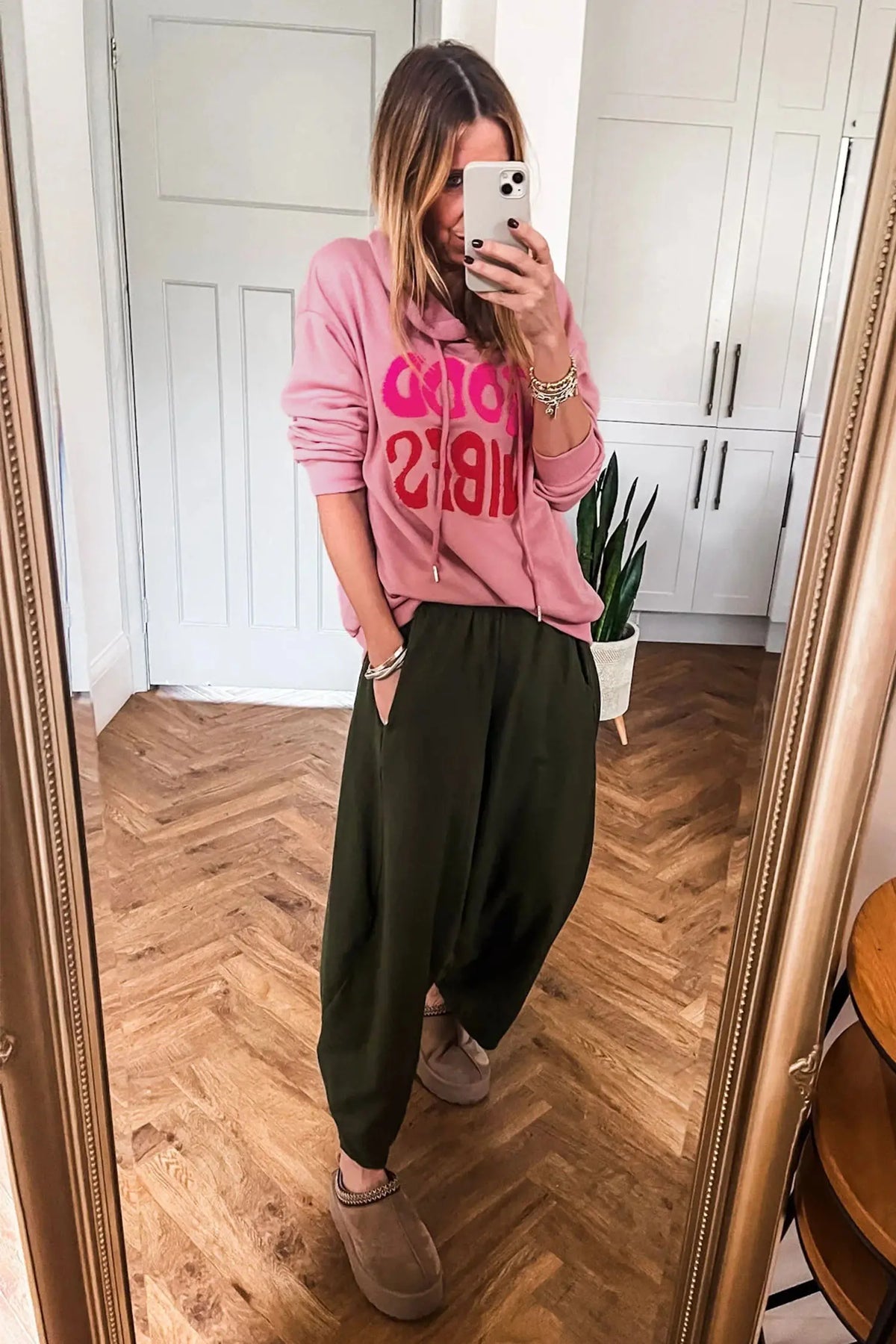 Casual Hoodie Chenille Letter Graphic Good Vibes