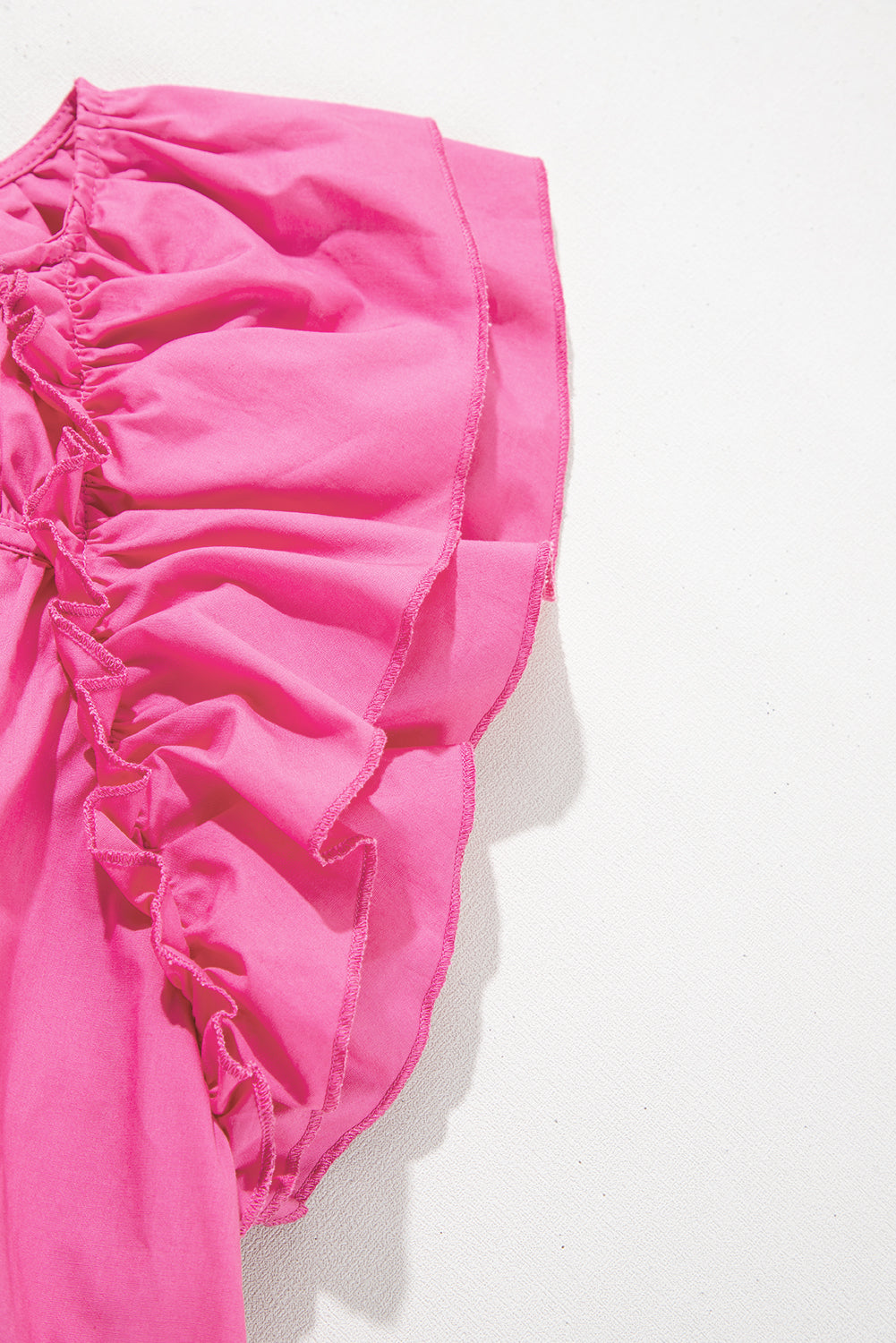 Sachet Pink Shirred Yoke Lace up V Neck Ruffled Sleeve Blouse eAura