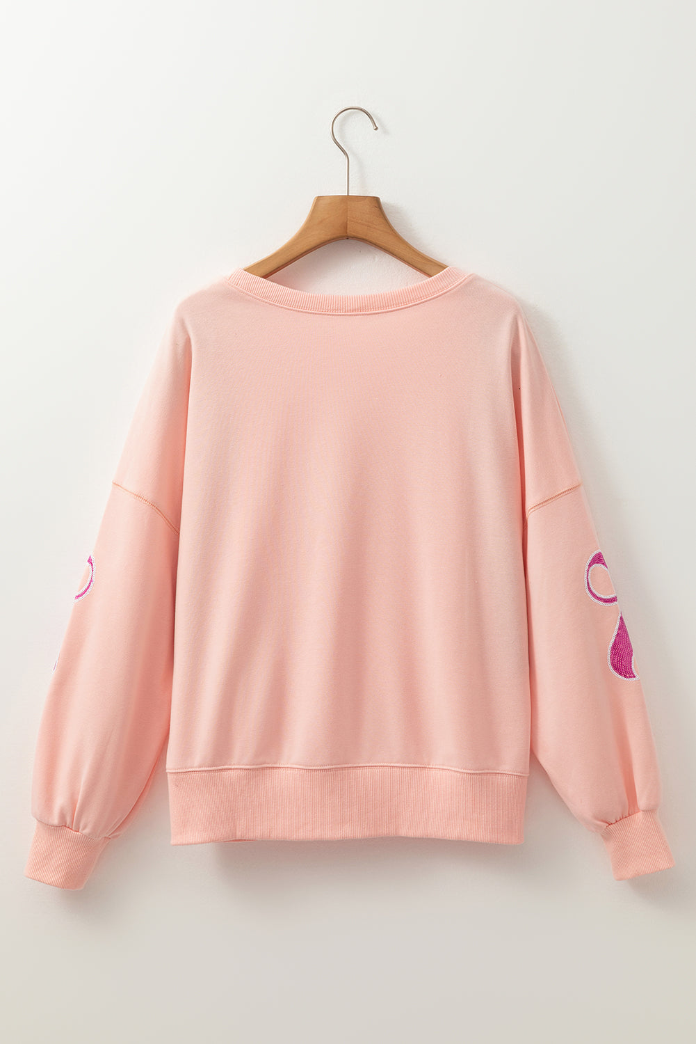 Apricot Pink Sequined Bowknot Drop Shoulder Oversized Sweatshirt eAura