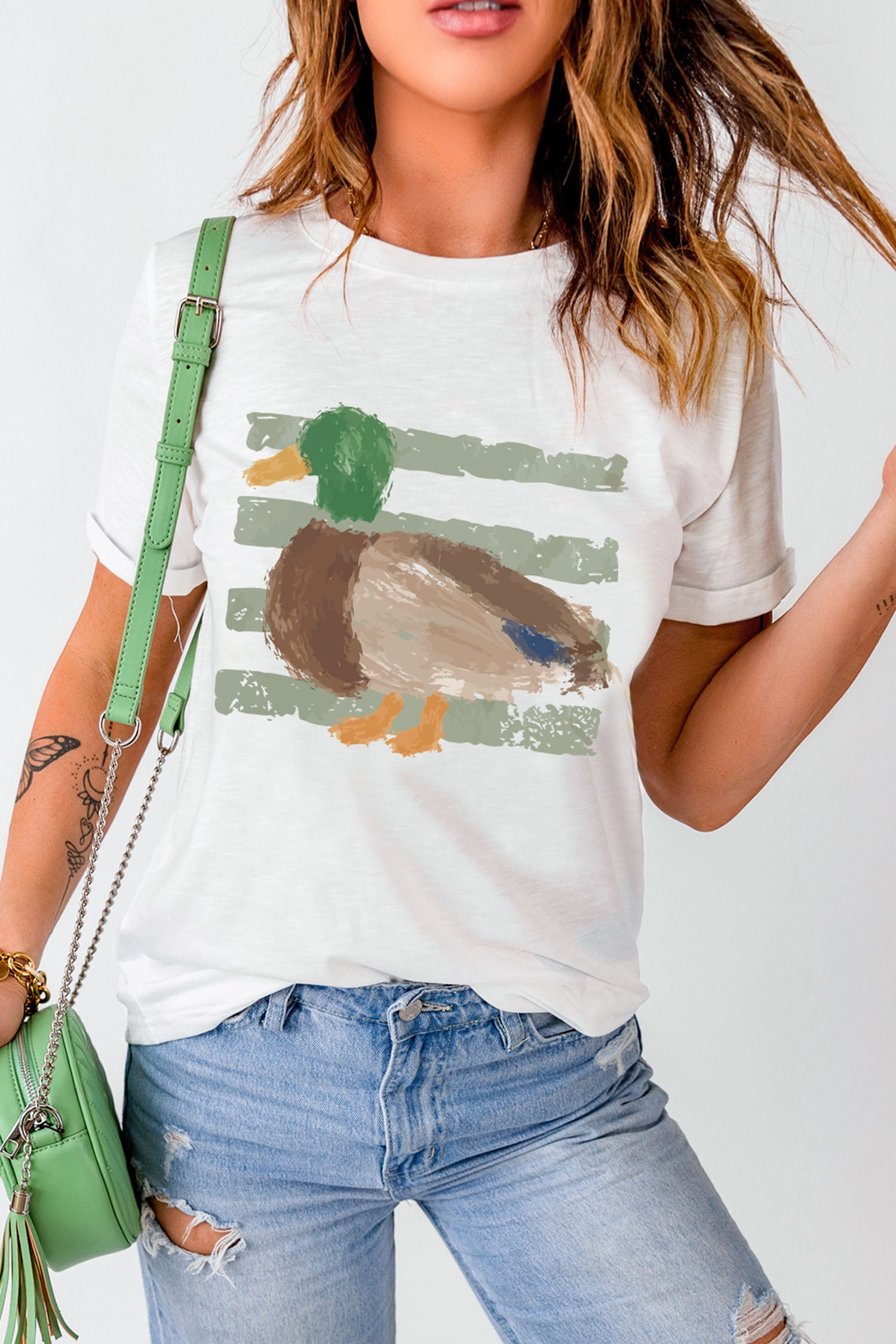 Western Duck Graffiti Print T-Shirt – White
