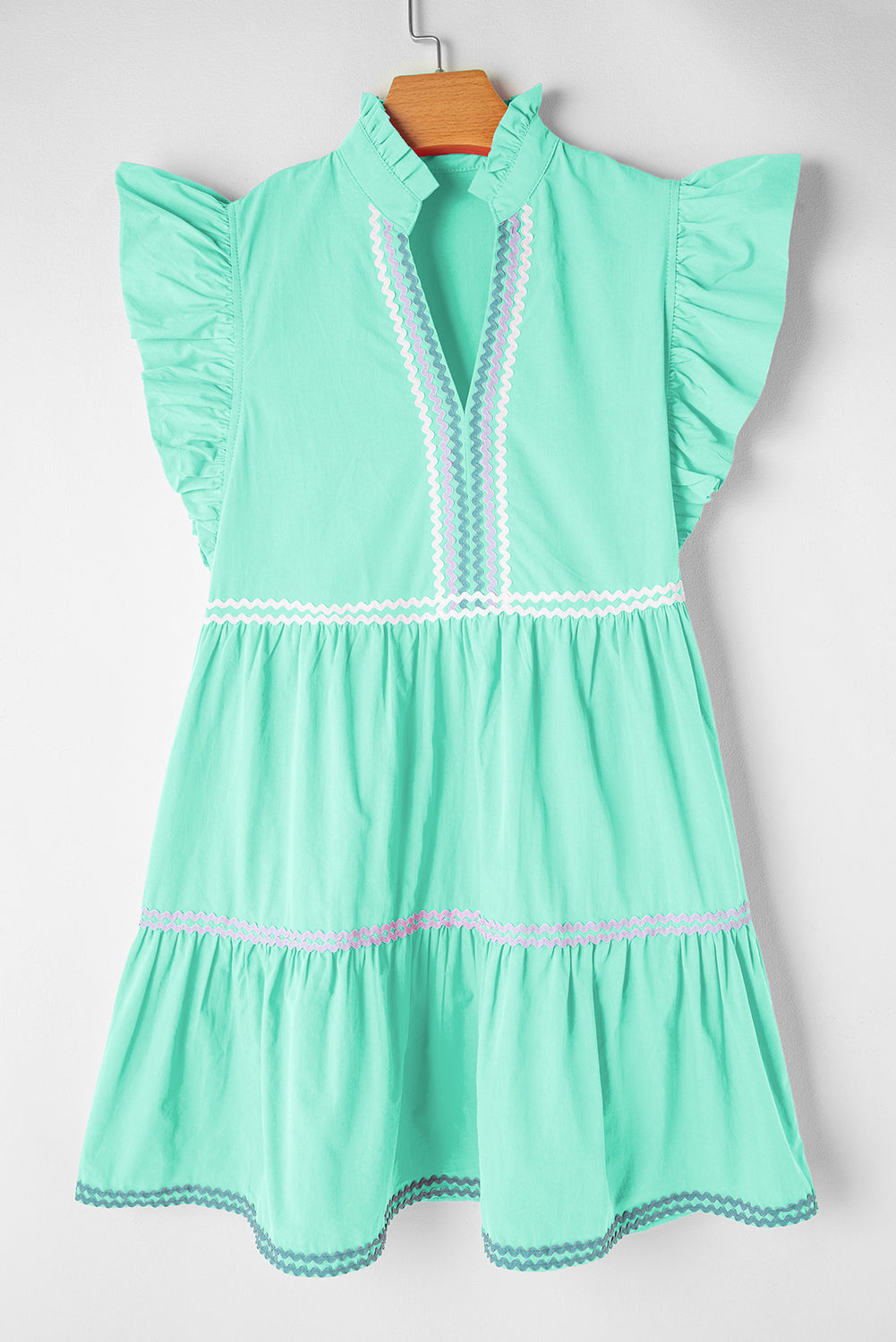 Strawberry Pink Ric Rac Colourblock Flutter Sleeve V Neck Tiered Dress eAura