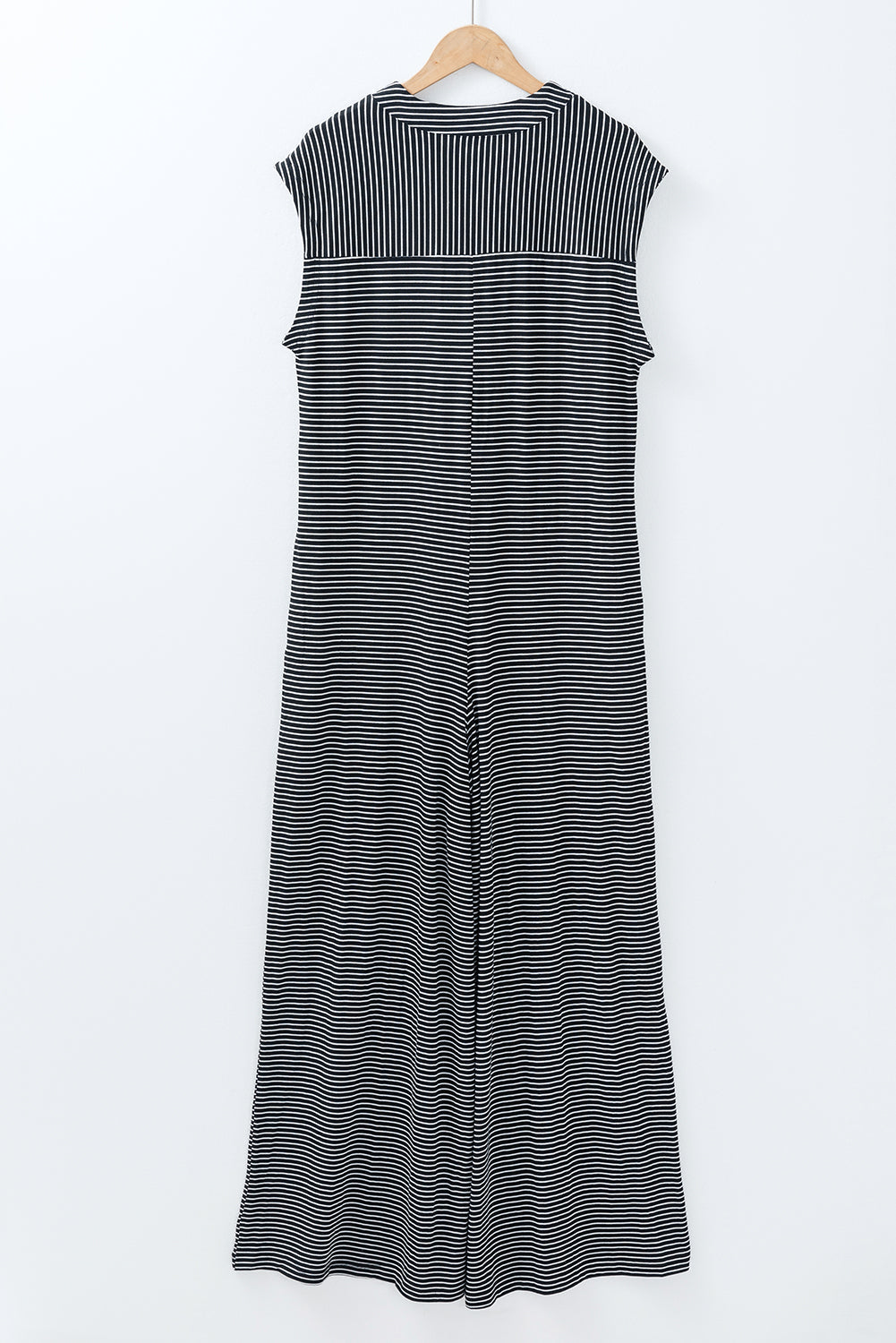 Black white Striped Print Buttoned Wide Leg Sleeveless Jumpsuit eAura
