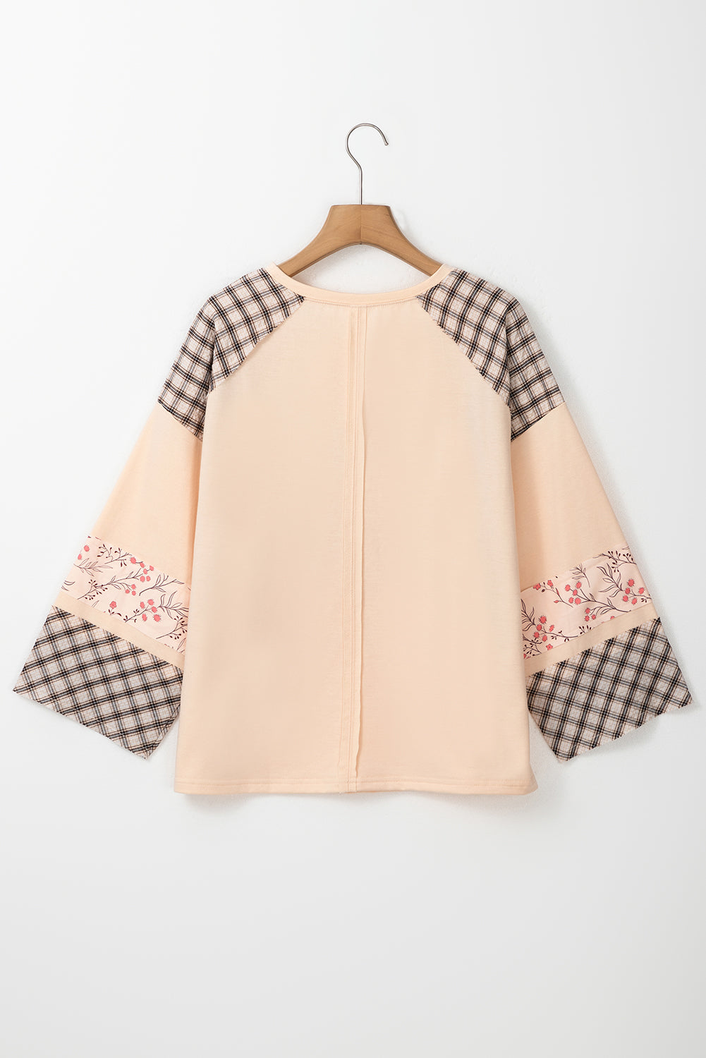 Clearly Aqua Plaid Floral Peace Heart Graphic Wide Long Sleeve Top Beagle Boutique Fashion Outlet
