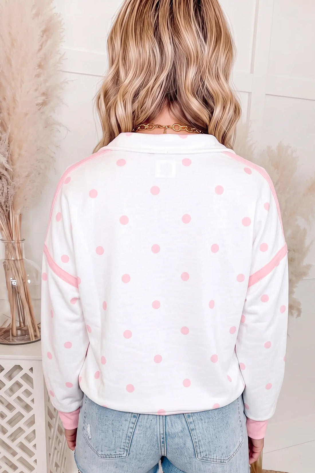 Polka Dot Half Zip Drop Shoulder Relaxed Sweatshirt