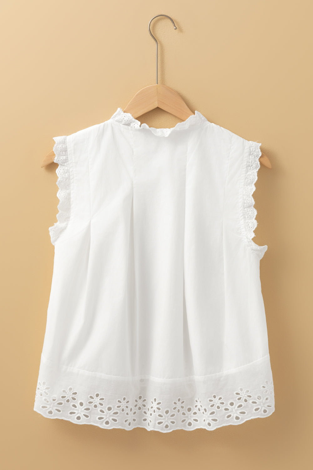 White Lace Crochet Eyelets Sleeveless Buttoned Shirt eAura