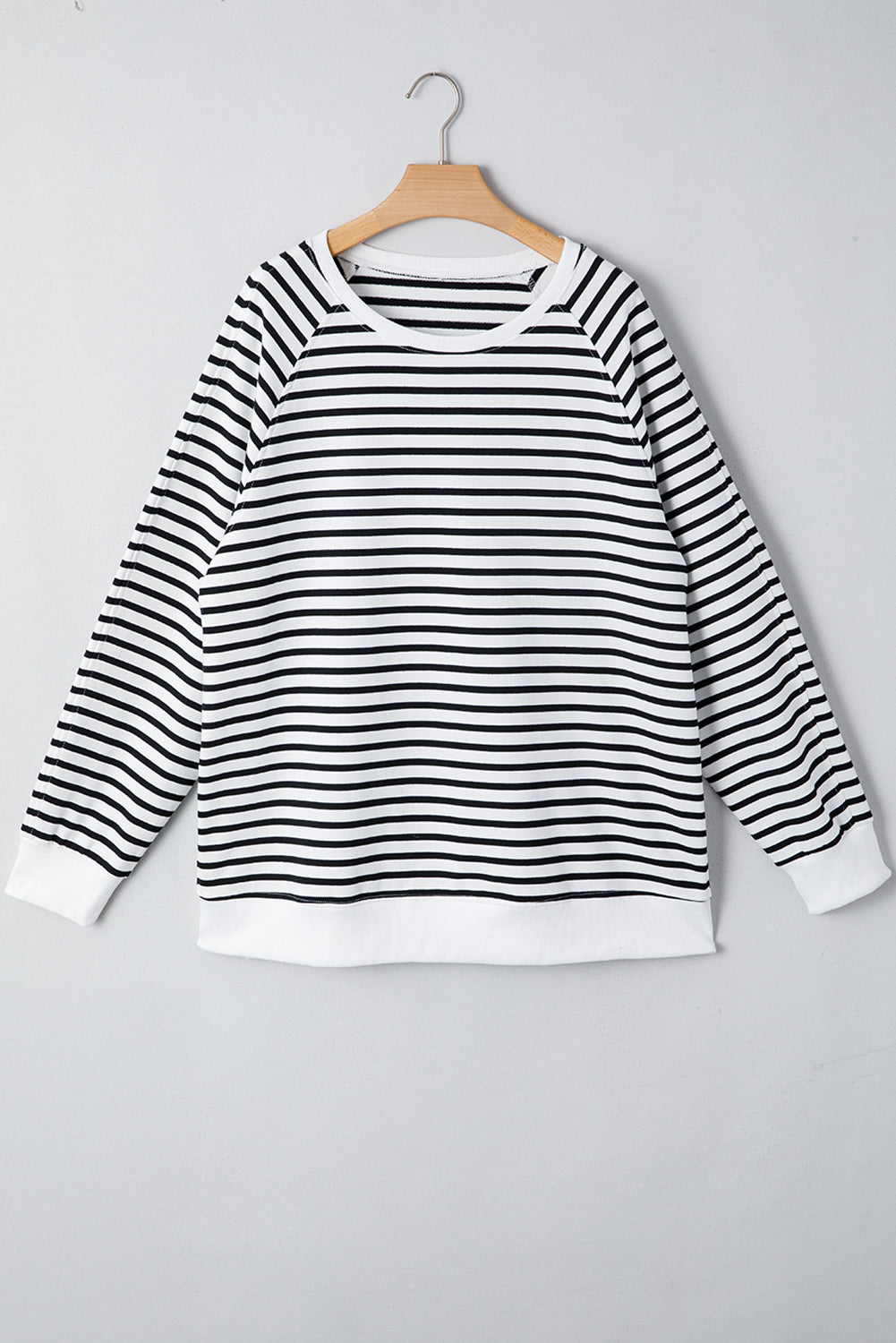Black Stripe Raglan Sleeve Side Slits Loose Sweatshirt eAura