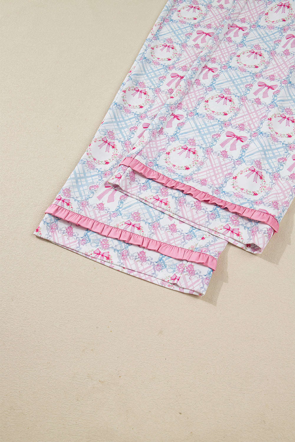 Pink Bow Wreath Pattern Christmas Pyjamas Tied Front Long Sleeve Dear-Lover Dropshipping