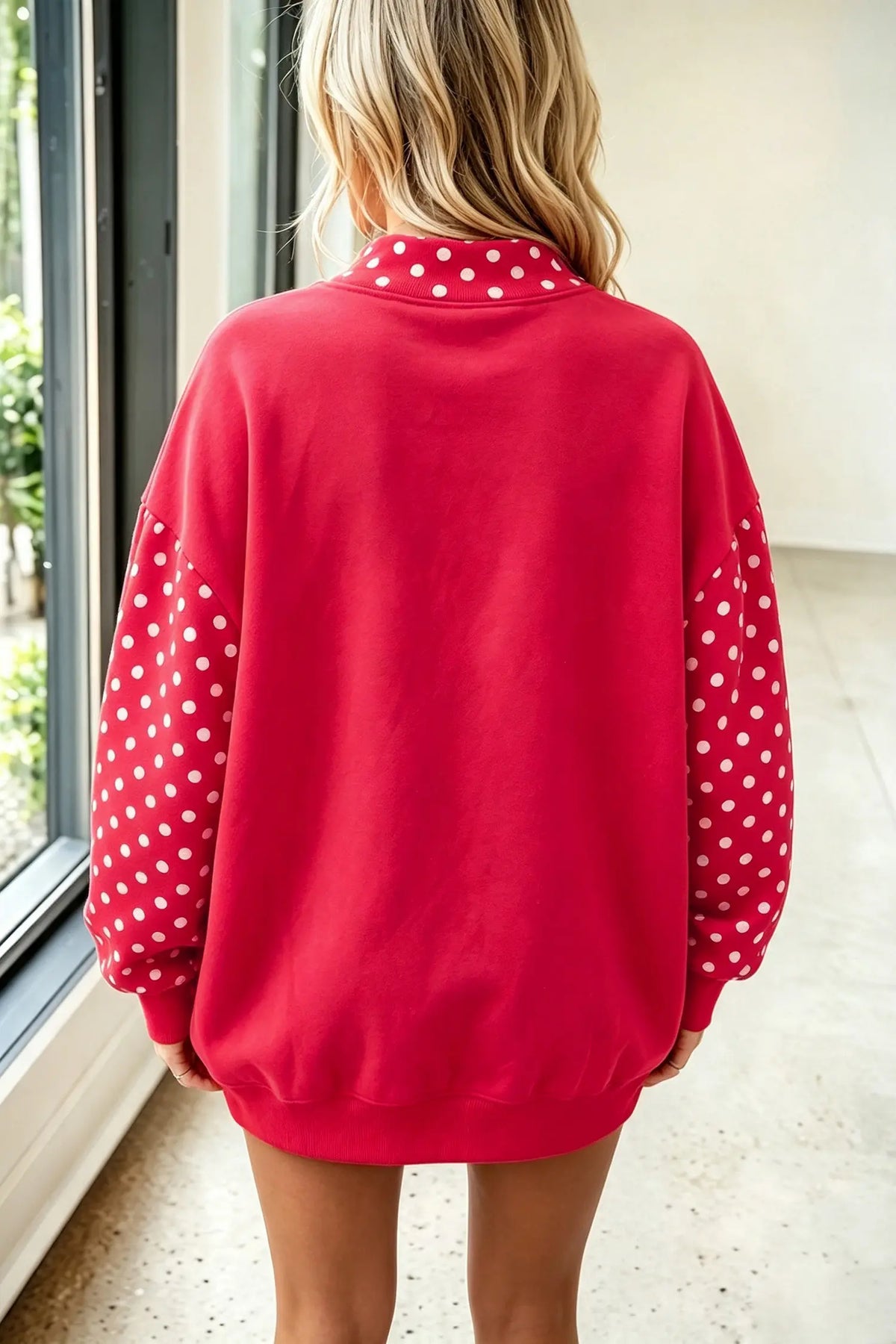 Baggy Sweatshirt Polka Dot Contrast Long Sleeve