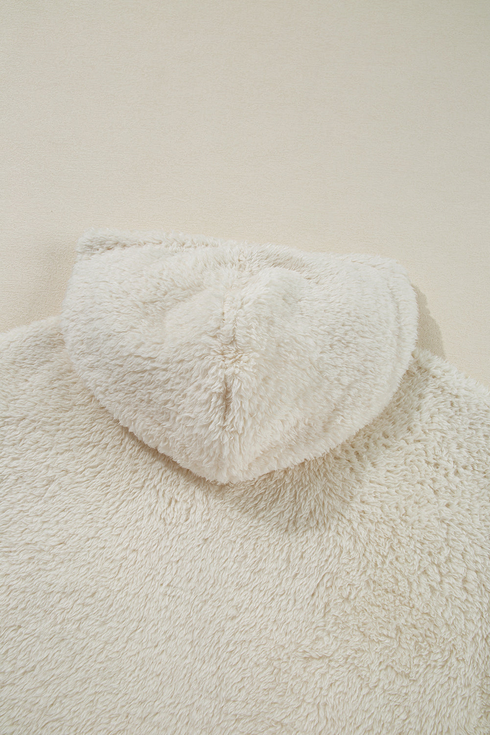 White Contrast Ribbed Edge Plush Hoodie eAura