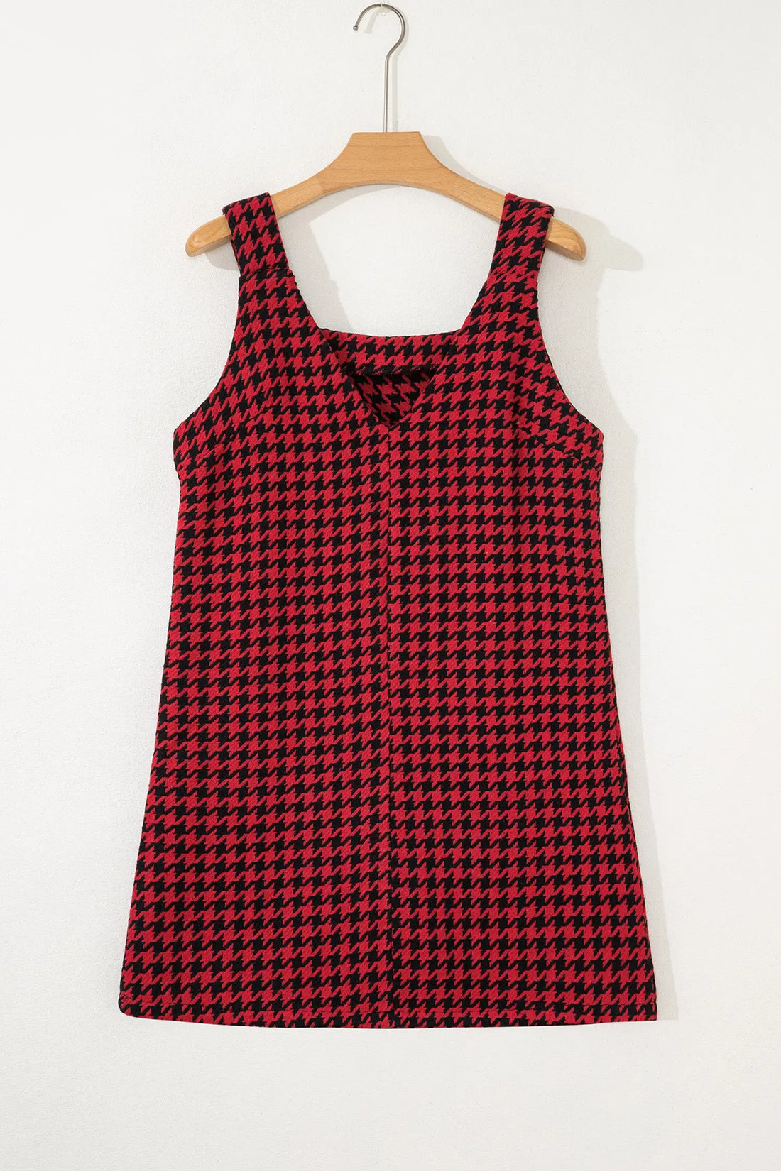 Houndstooth Print V-Neck Sleeveless Mini Dress - Dresses/Mini Dresses