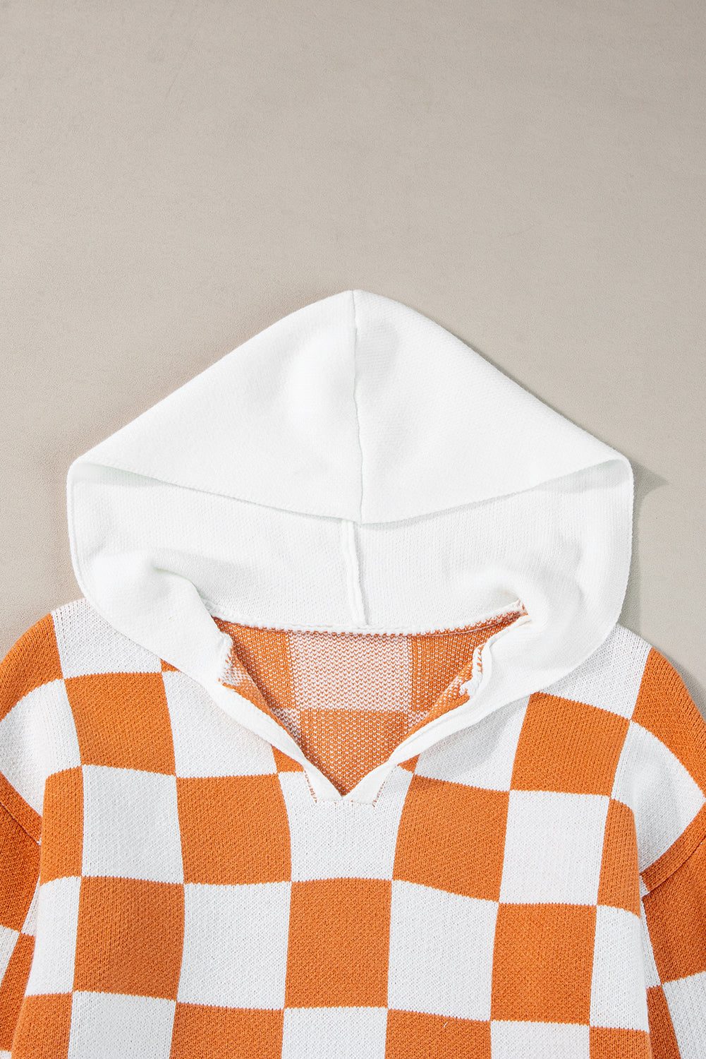 Gold Flame Checkered Split Neck Contrast Kangaroo Pocket Hoodie Sweater eAura
