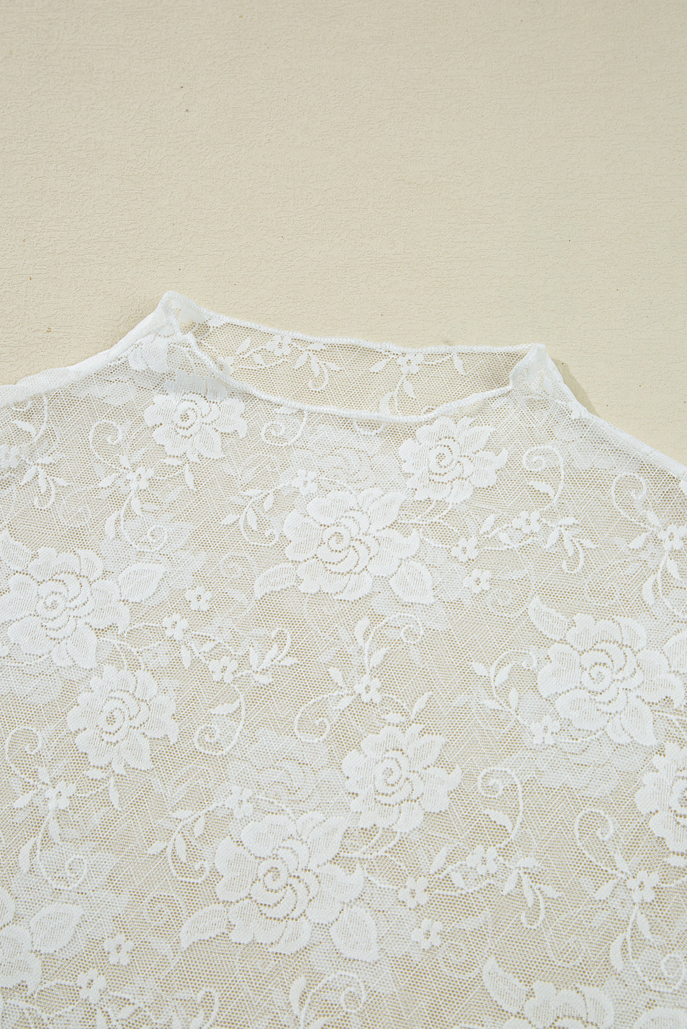 Sheer Floral Lace Mesh Mock Neck Long Sleeve Top - eAura