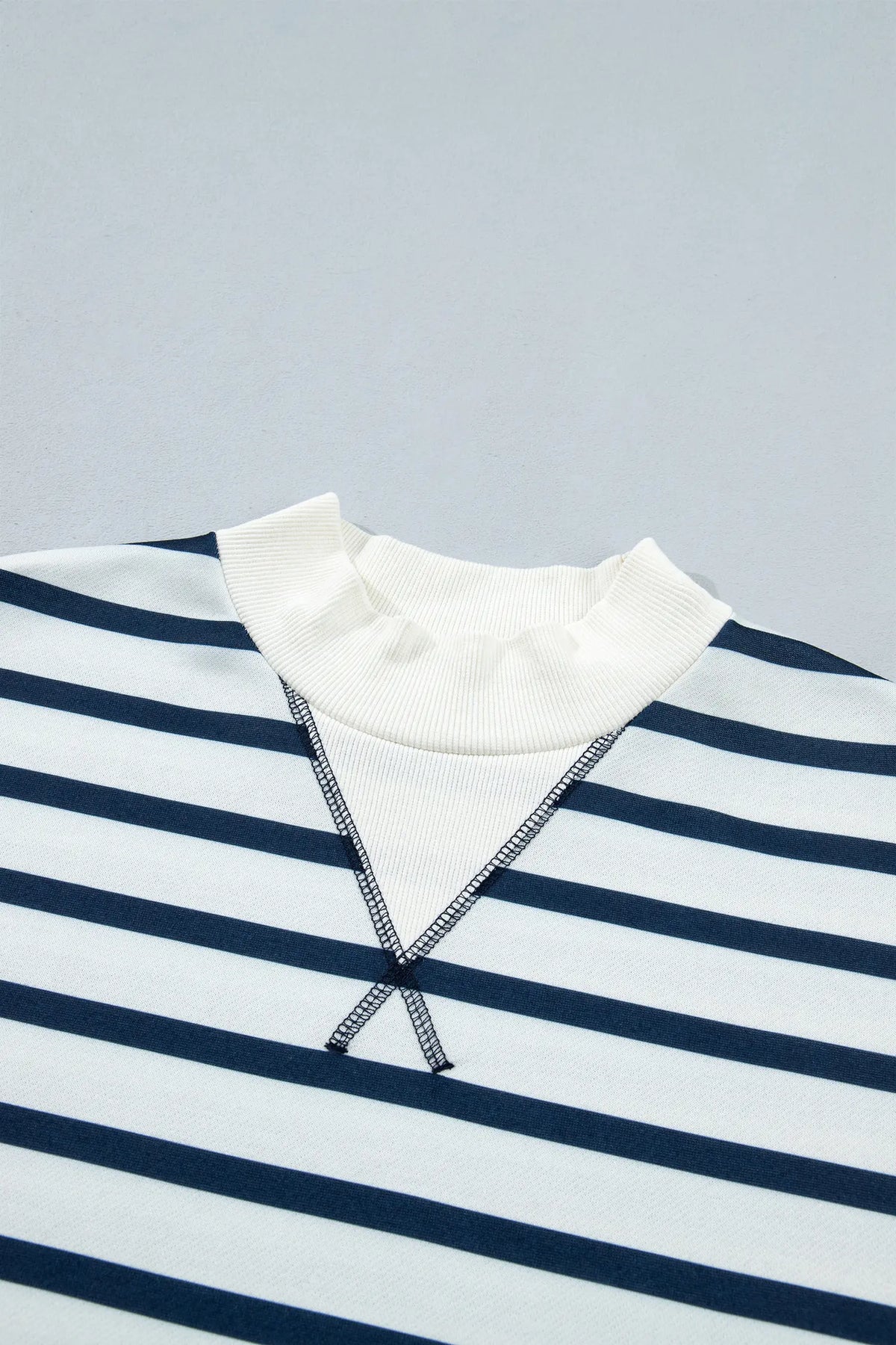Striped Ribbed Cuff Collar Pocket Loose Pant Set – Blue Stripe