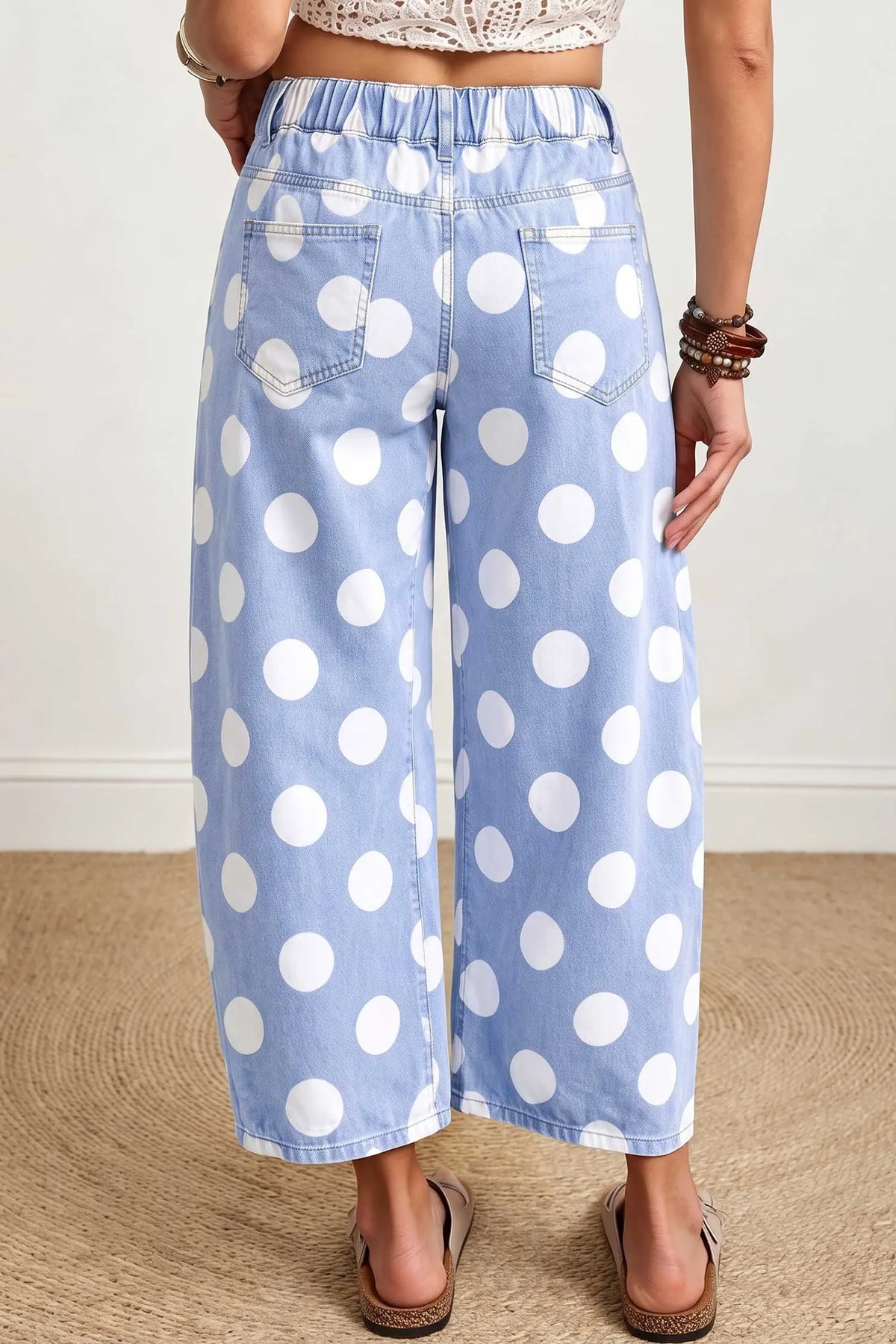 Brown Polka Dot Ankle-Length Barrel Jeans