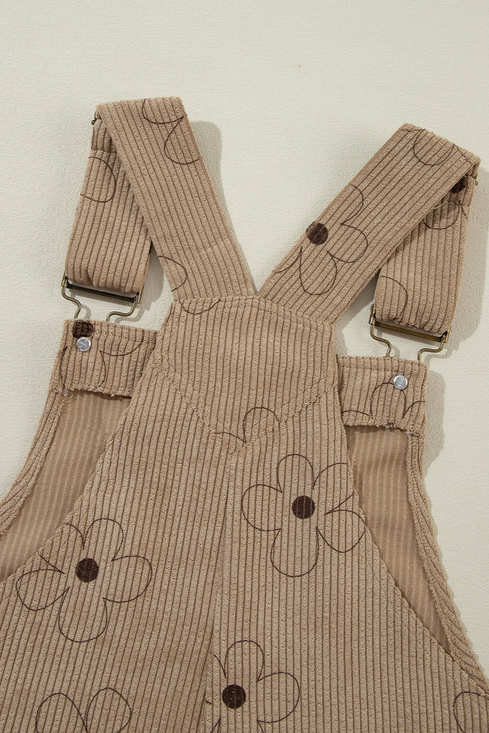 Khaki Flower Print Corduroy Overalls eAura