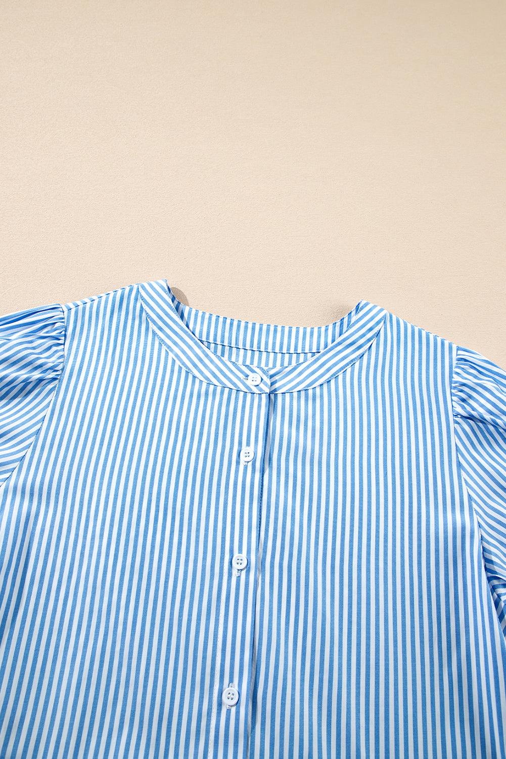 Sky Blue Stripe Bubble Short Sleeve Tiered Scallop Long Dress eAura