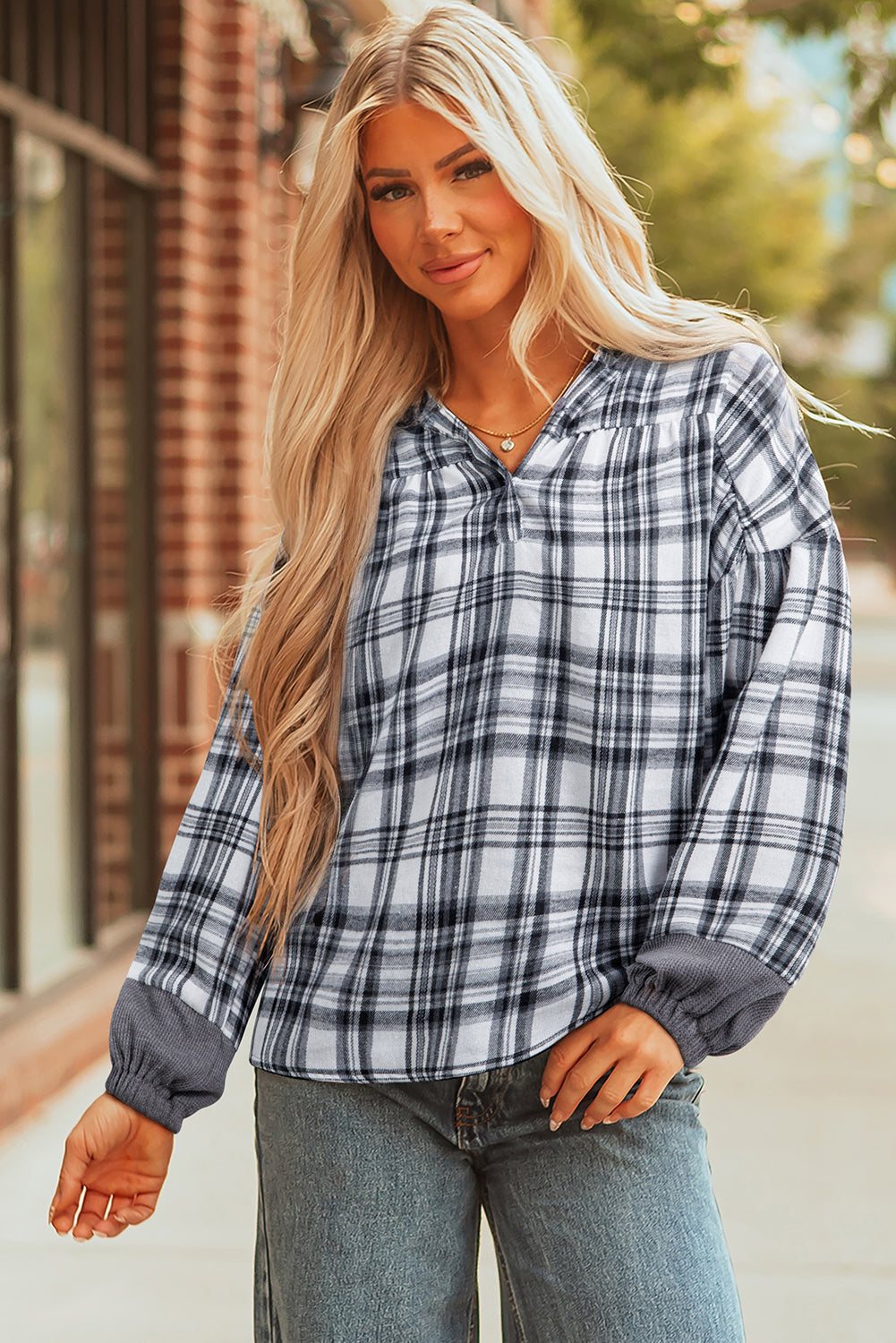 Plaid Long Sleeve Button Hoodie - eAura