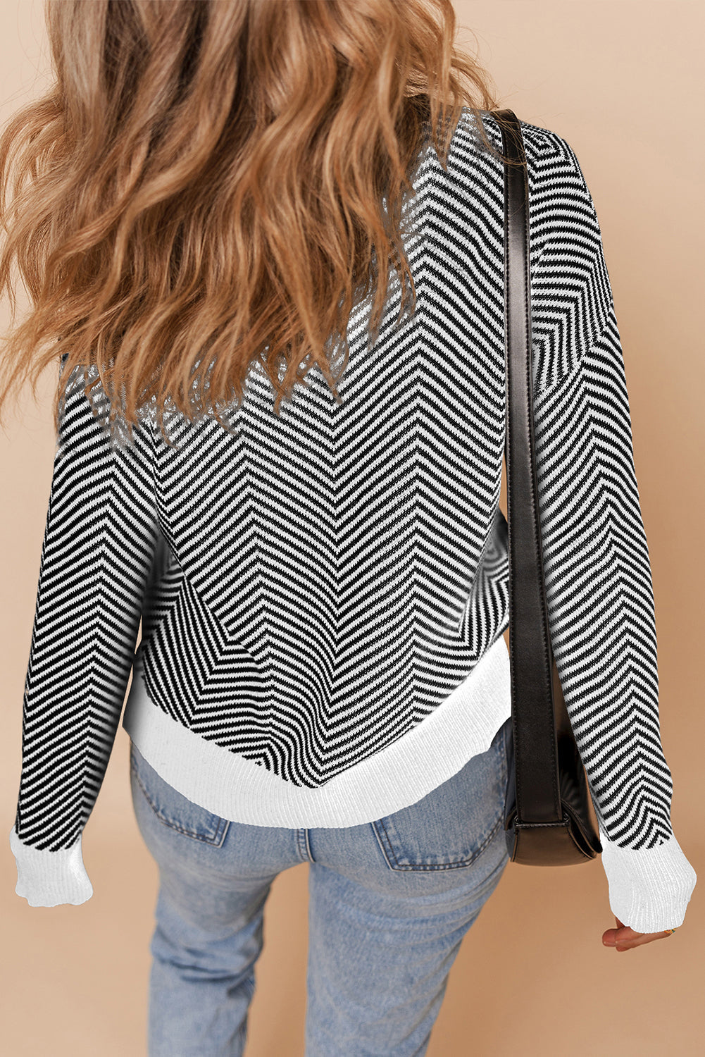 Brown Stripe Buttoned Front V Neck Herringbone Cardigan Dear-Lover Dropshipping