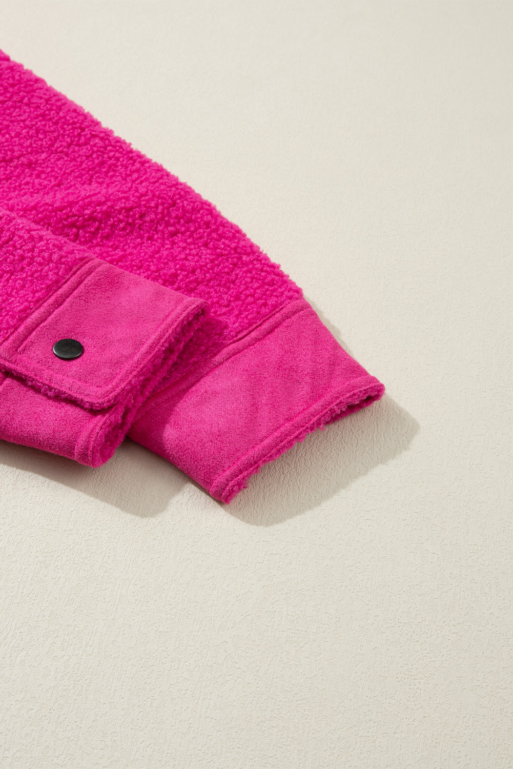 Bright Pink Faux Suede Sherpa Patchwork Button-up Shacket Beagle Boutique Fashion Outlet
