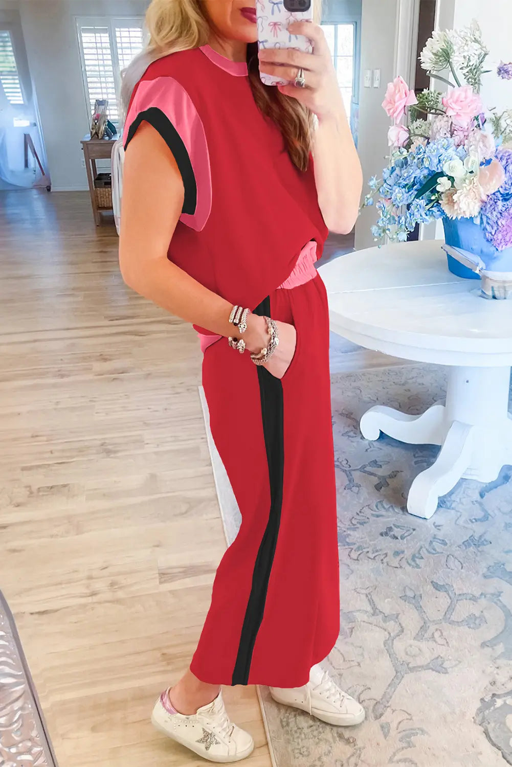 Colourblock Crop Tee & Wide Leg Trouser Two-Piece Set