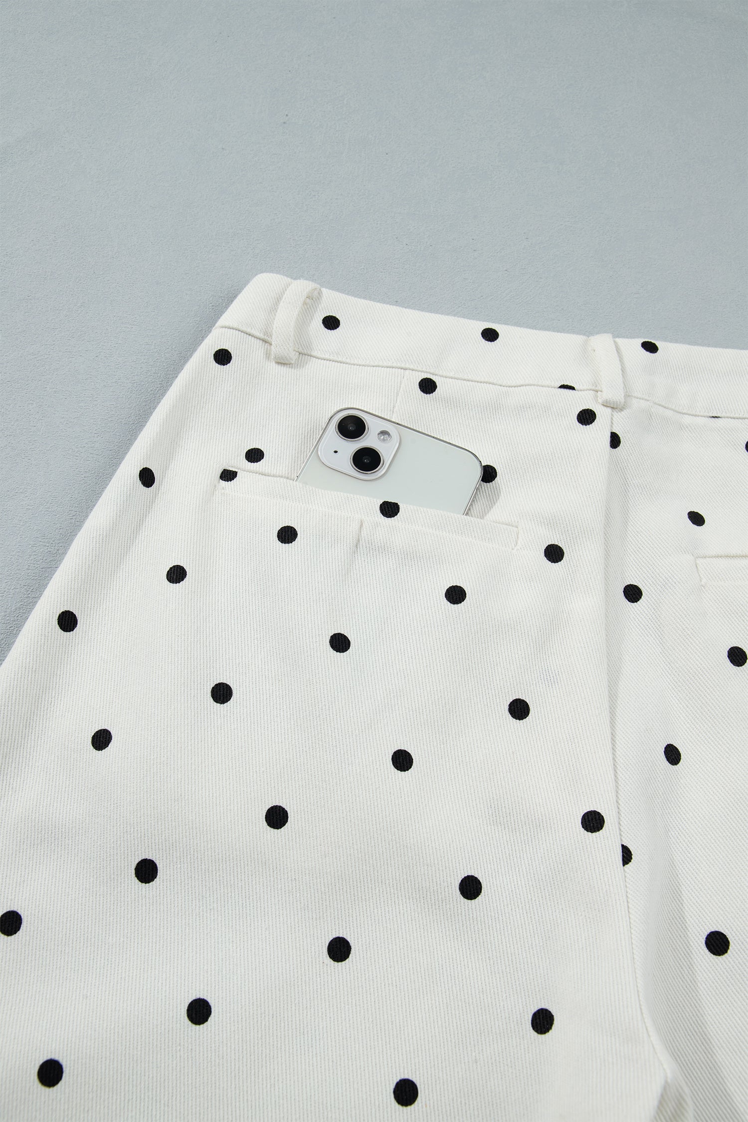White Polka Dot Scalloped Pocket Cotton Shift Pants