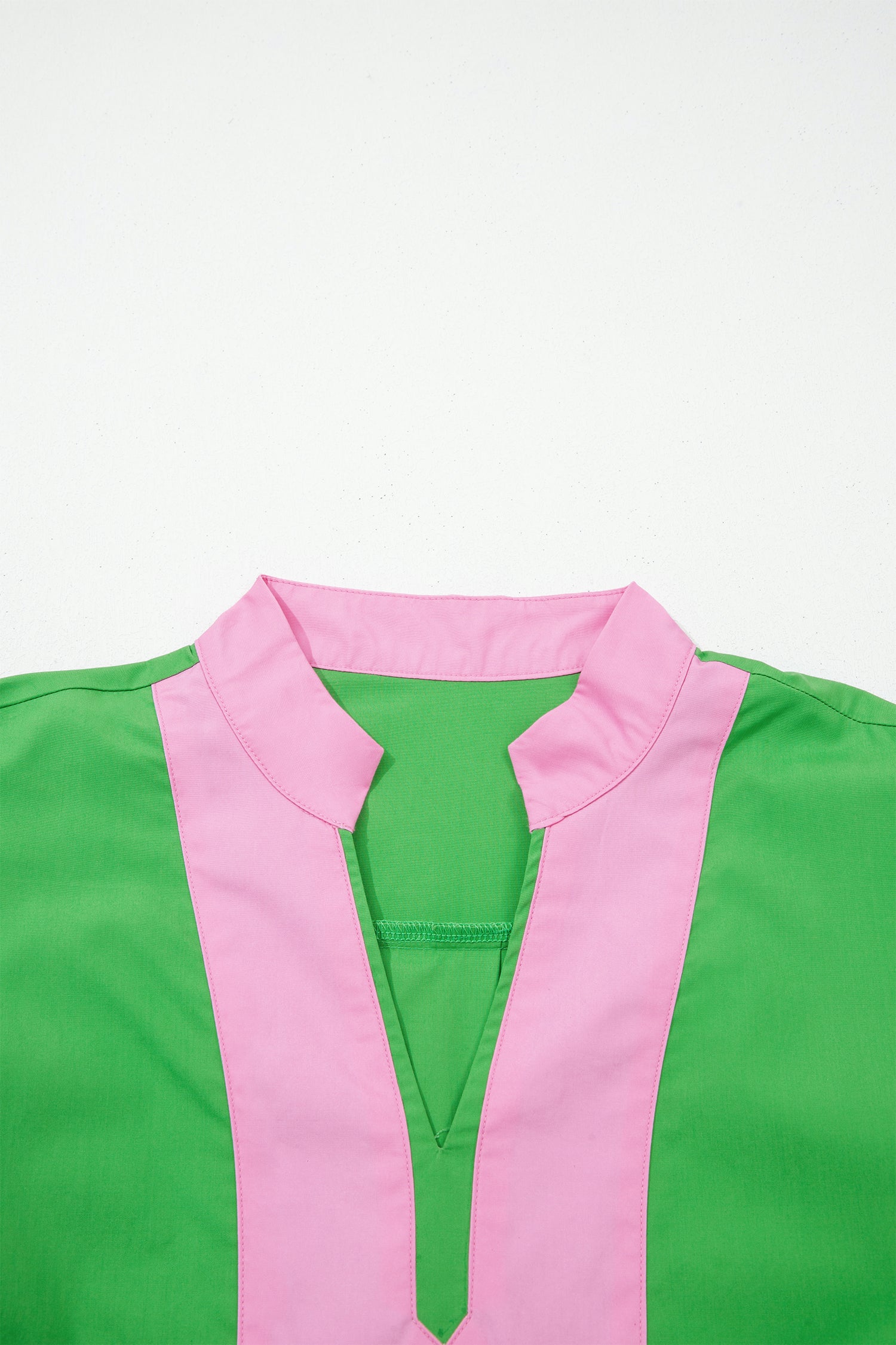 Colour Block Split Neck Puff Sleeve Ruffle Hem Mini Dress