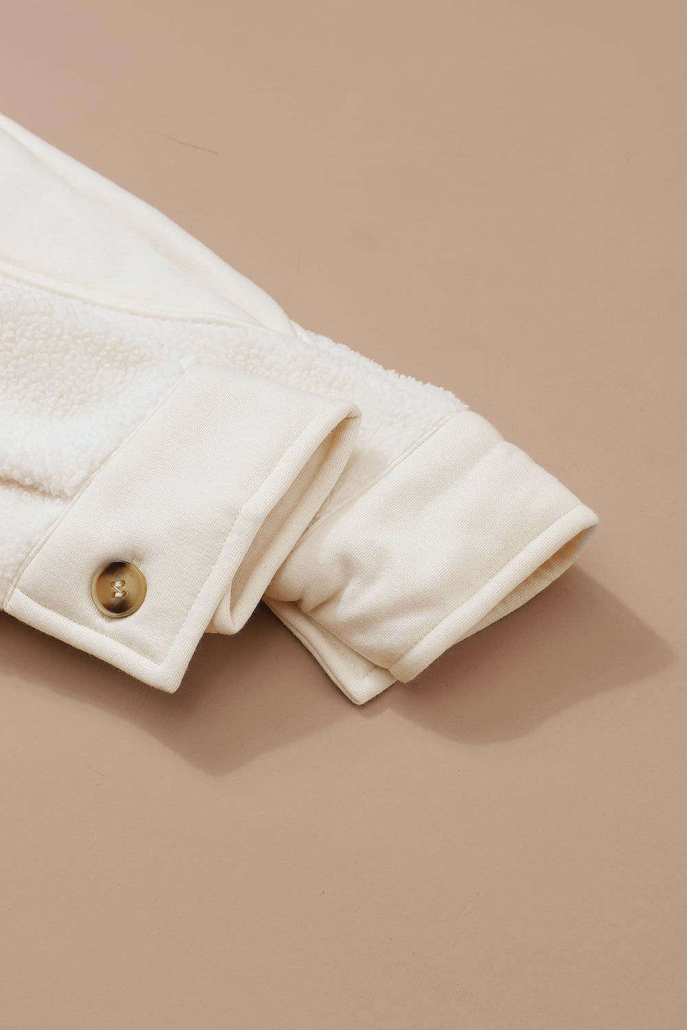 Beige Button-Up Stitching Pocket Raw Hem Shacket eAura