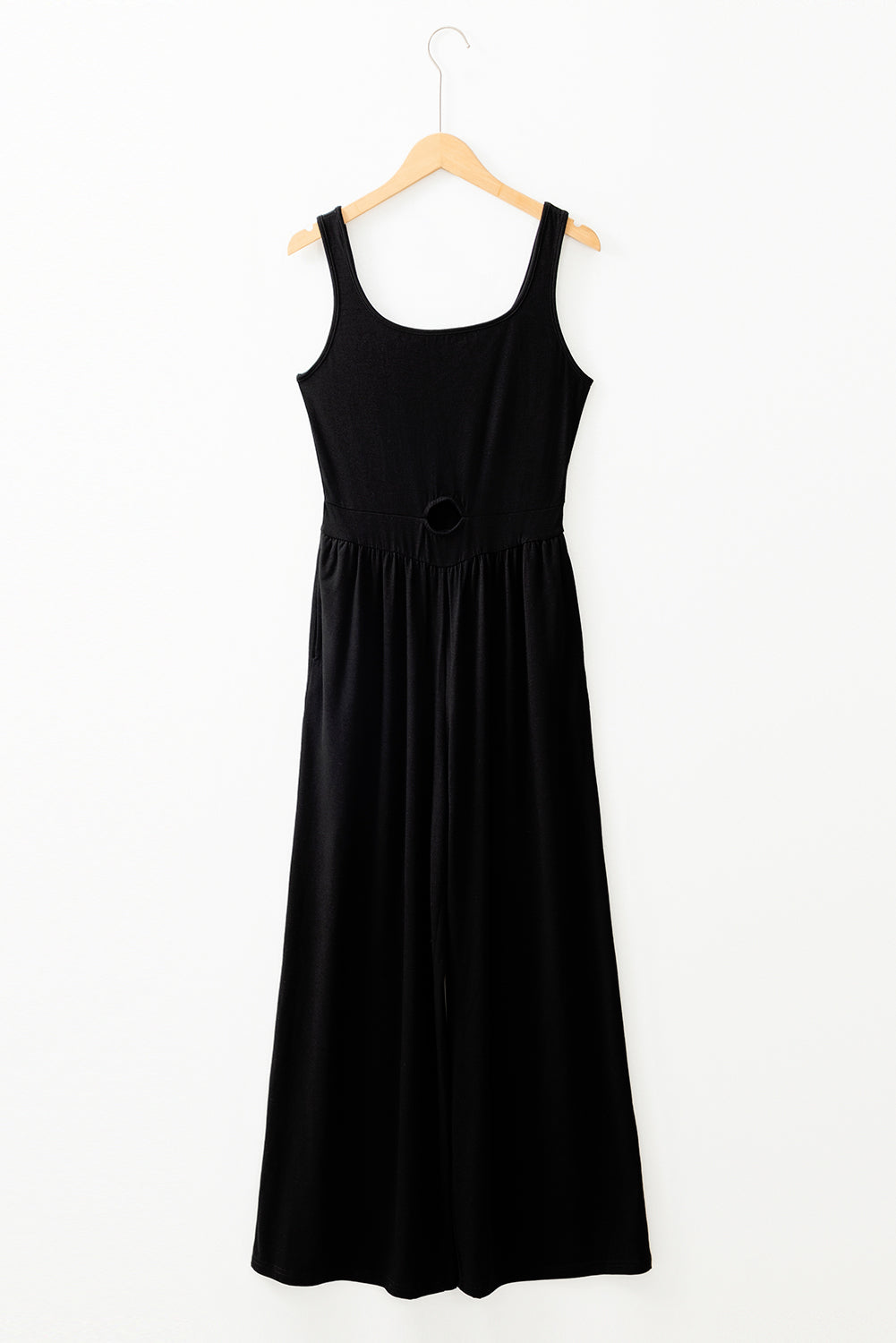 Black Peekaboo Wide Leg Square Neck Sleeveless Jumpsuit BB Fashion Outlet