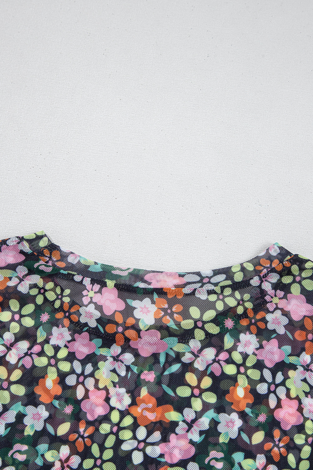 Black Sheer Floral Mesh Round Neck T-Shirt eAura