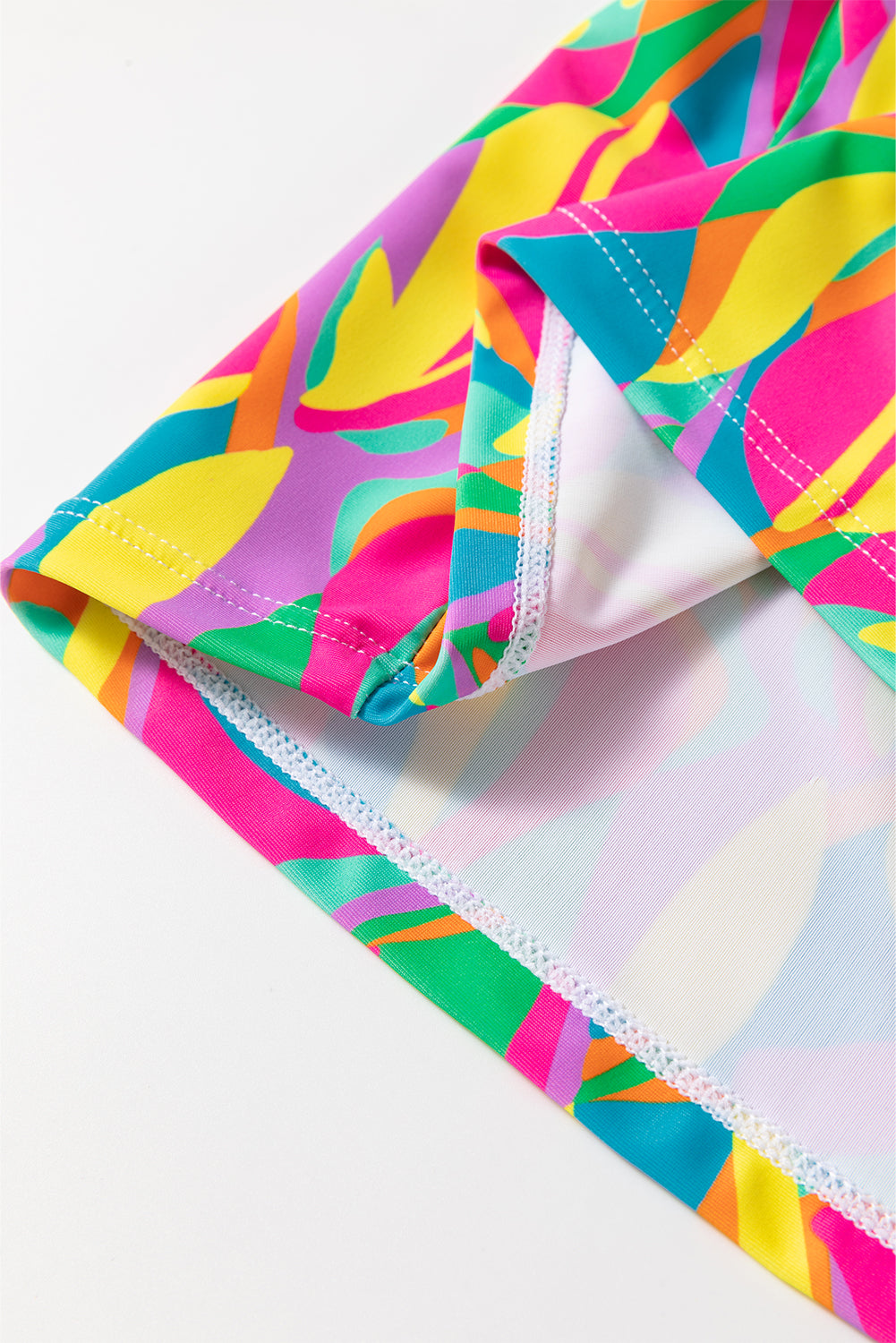 Multicolour Abstract Print Textured Spaghetti Strap High Waist Bikini Set eAura