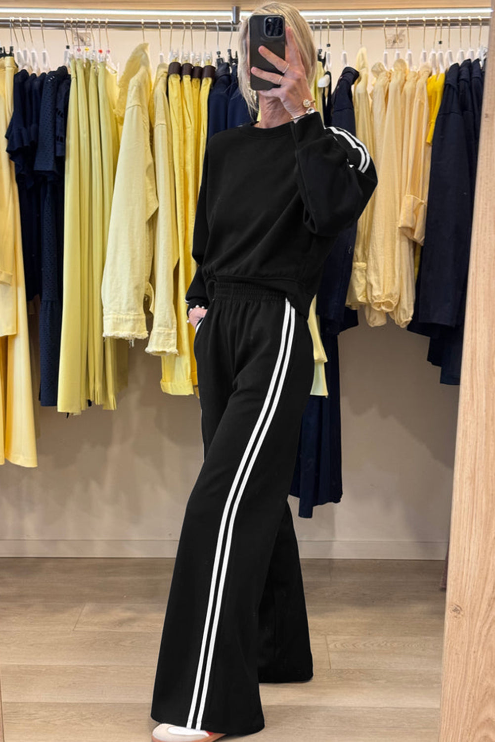 Varsity Striped Detail Crewneck Pullover Elastic Sweatpants 2pcs Co-ord eAura
