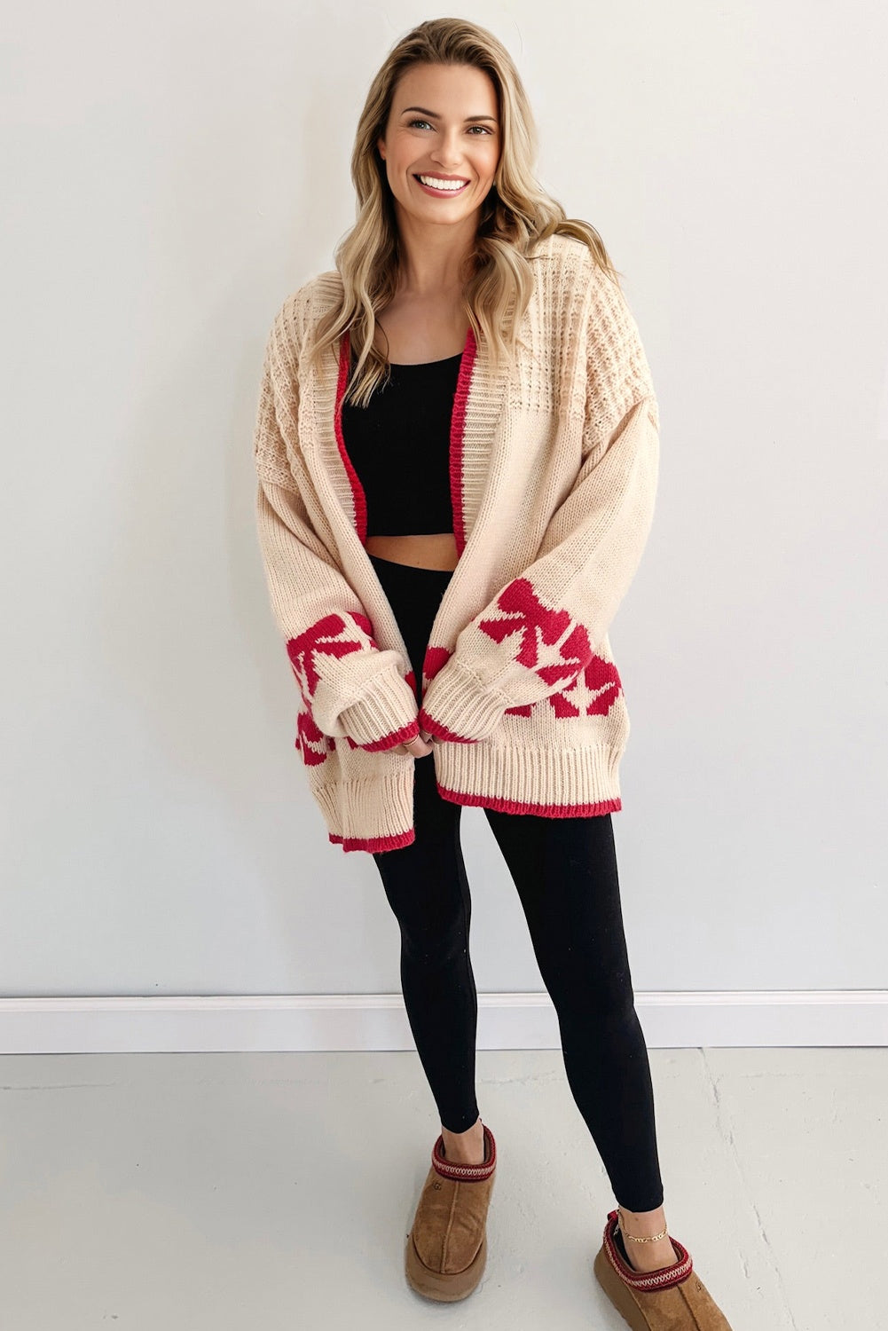 Bow Pattern Textured Open Front Baggy Cardigan Dear-Lover Dropshipping