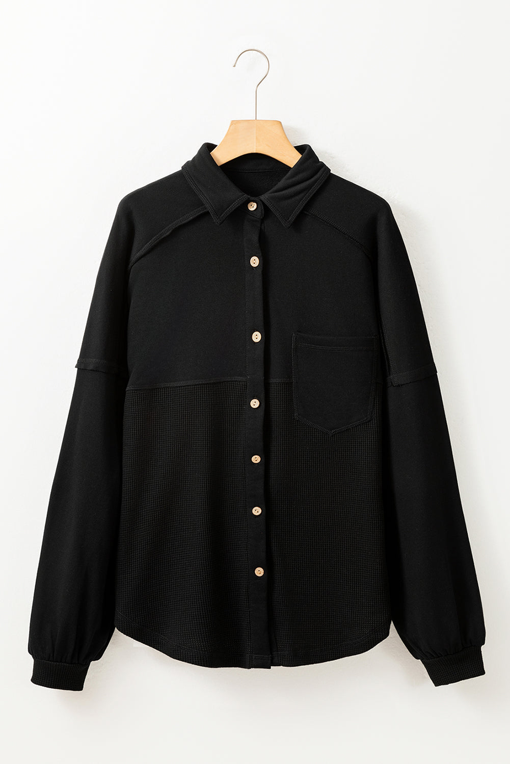 Medium Grey Waffle Textured Exposed Seam Oversized Shacket - eAura