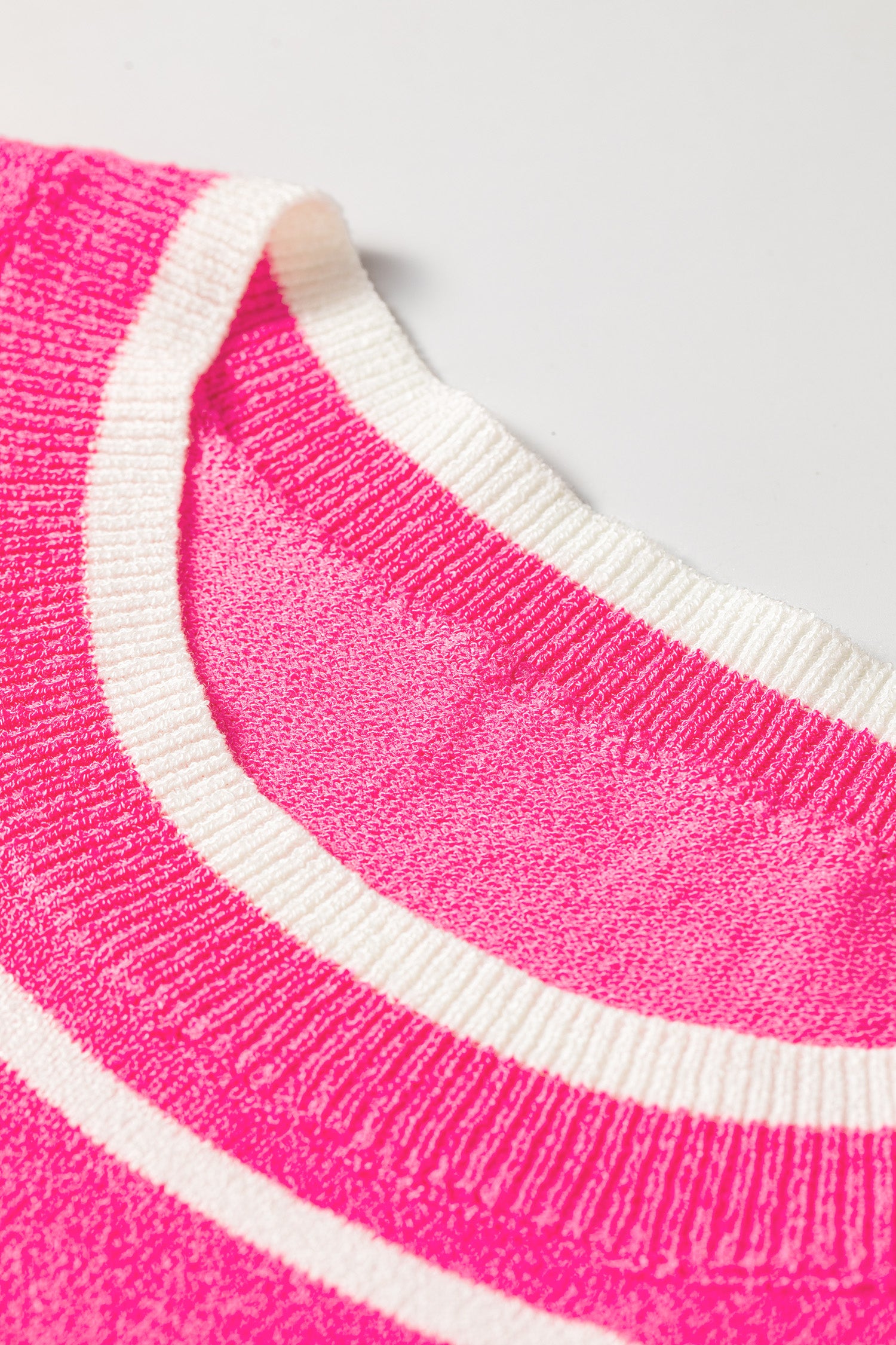Double Ruffle Short Sleeve Lightweight Knit Sweater – Rose Stripe