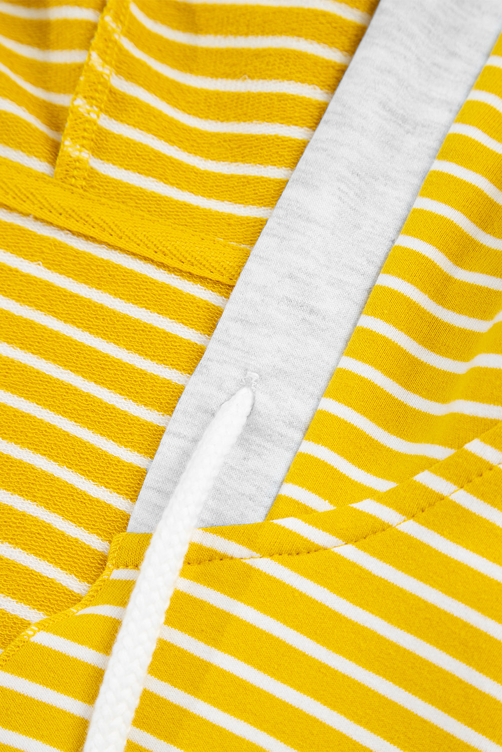 Yellow Stripe Drawstring V-Neck Loose Fit Hooded Top - eAura