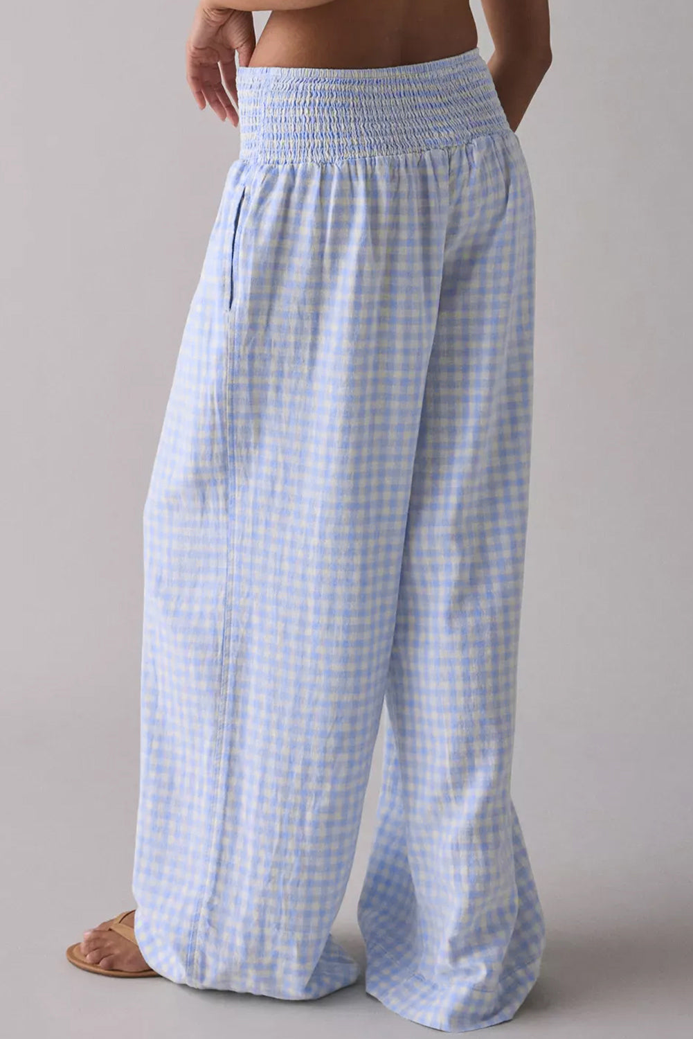 Plaid Print Smocked High Waist Loose Trousers - eAura